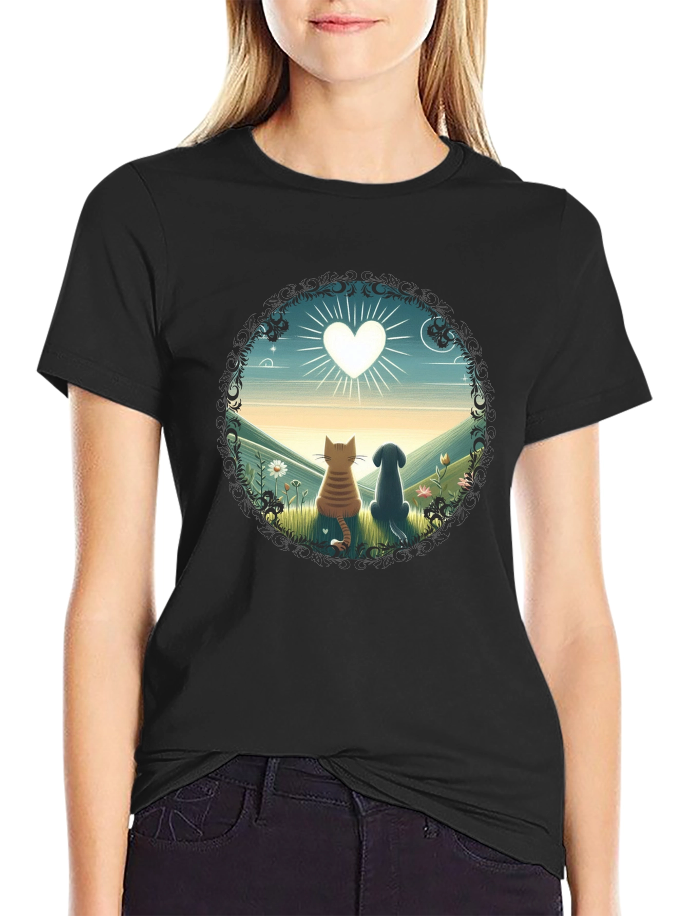 Black Cat & Dog Love T-Shirt view 2