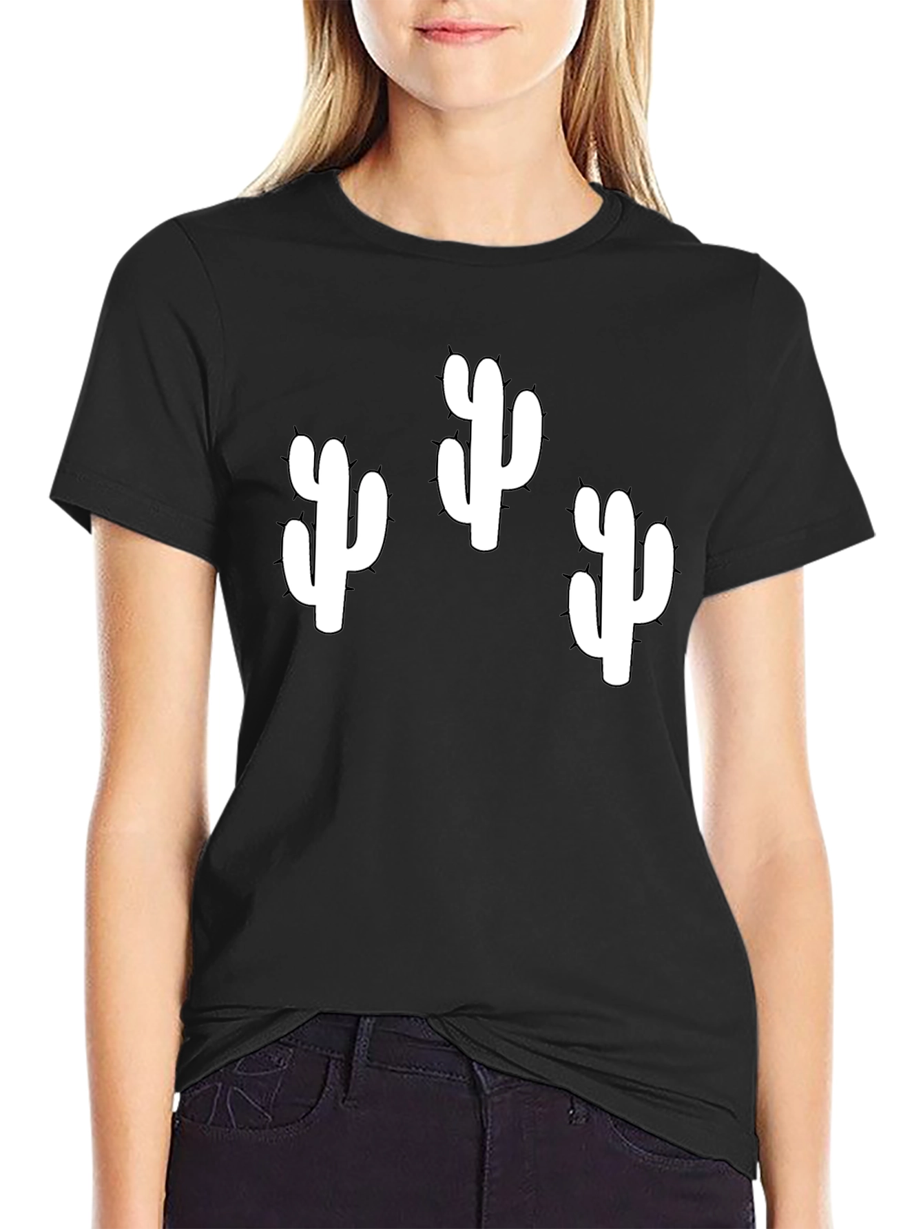 Black Cactus Graphic T-Shirt - Black Cotton Tee view 2
