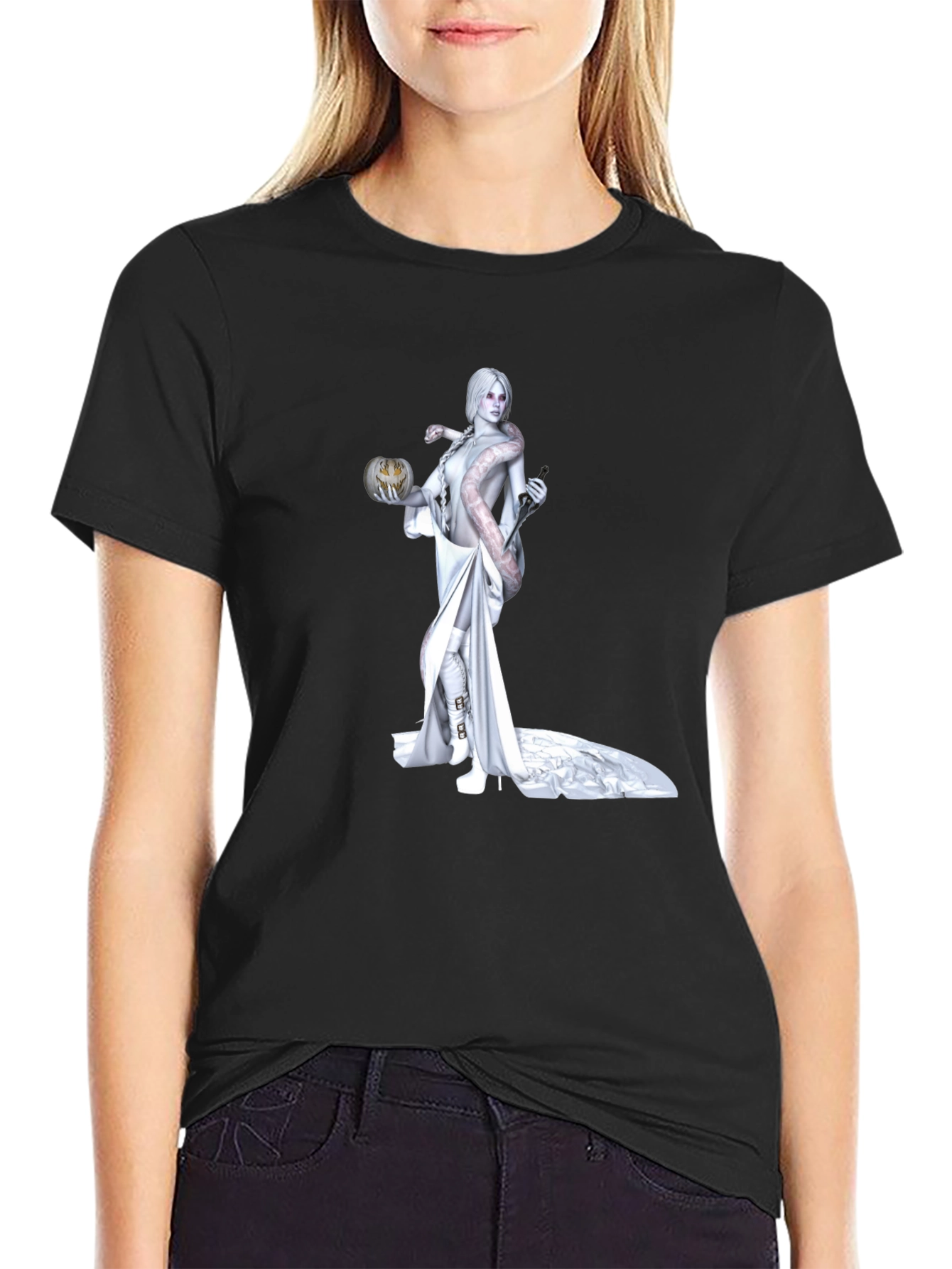 Black Halloween Snake Woman Graphic Tee view 2