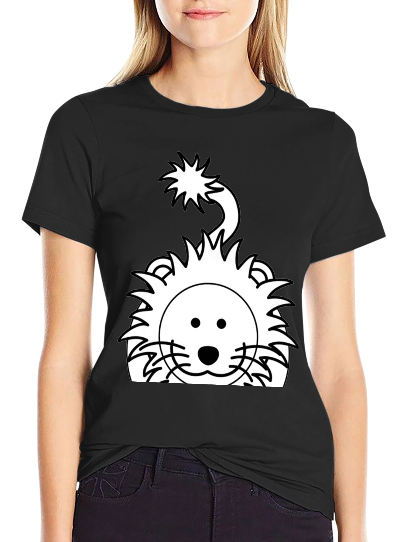 Black Cartoon Lion Graphic Tee - Black view 2