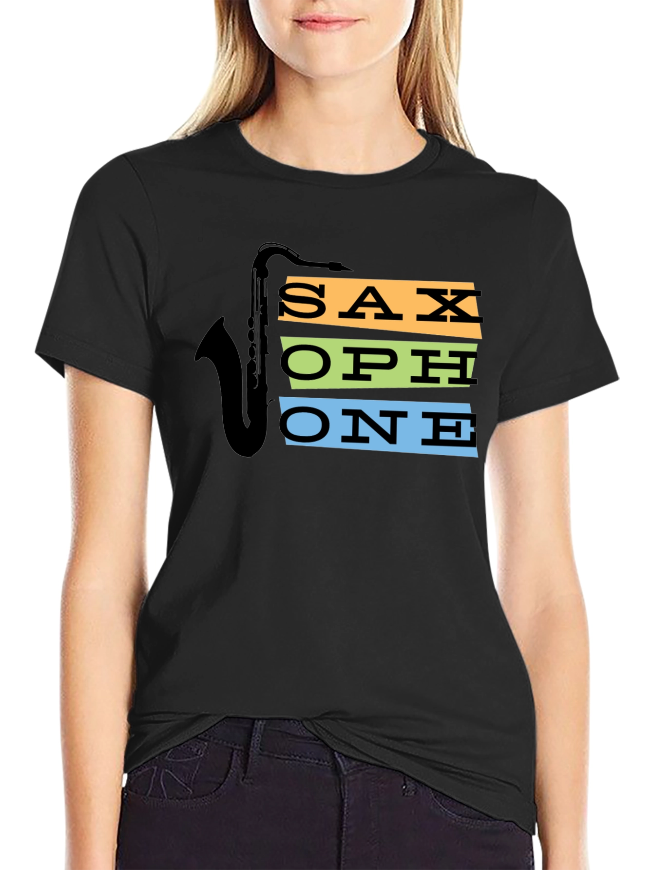 Black Saxophone Graphic Tee - Cool Music Lover Shirt view 2