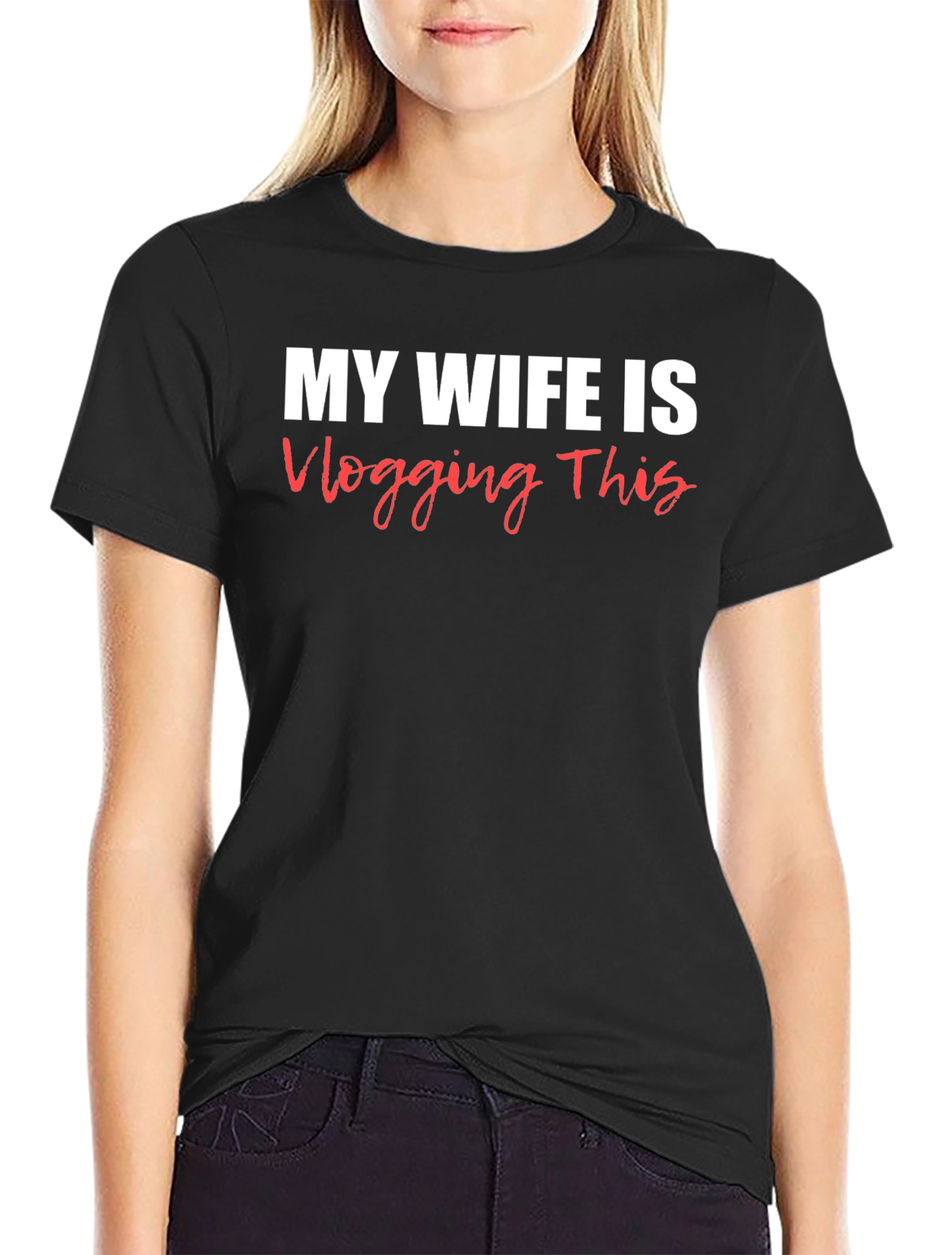 Black Funny 'My Wife is Vlogging This' Graphic Tee view 2