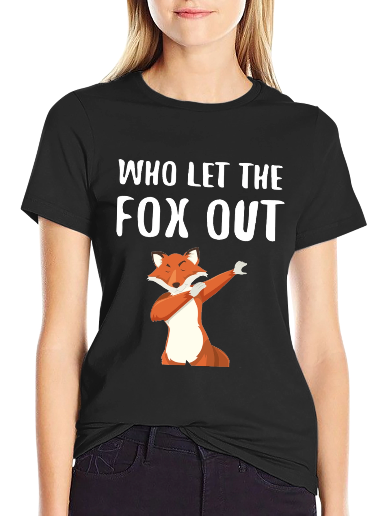 Black Who Let The Fox Out T-Shirt view 2