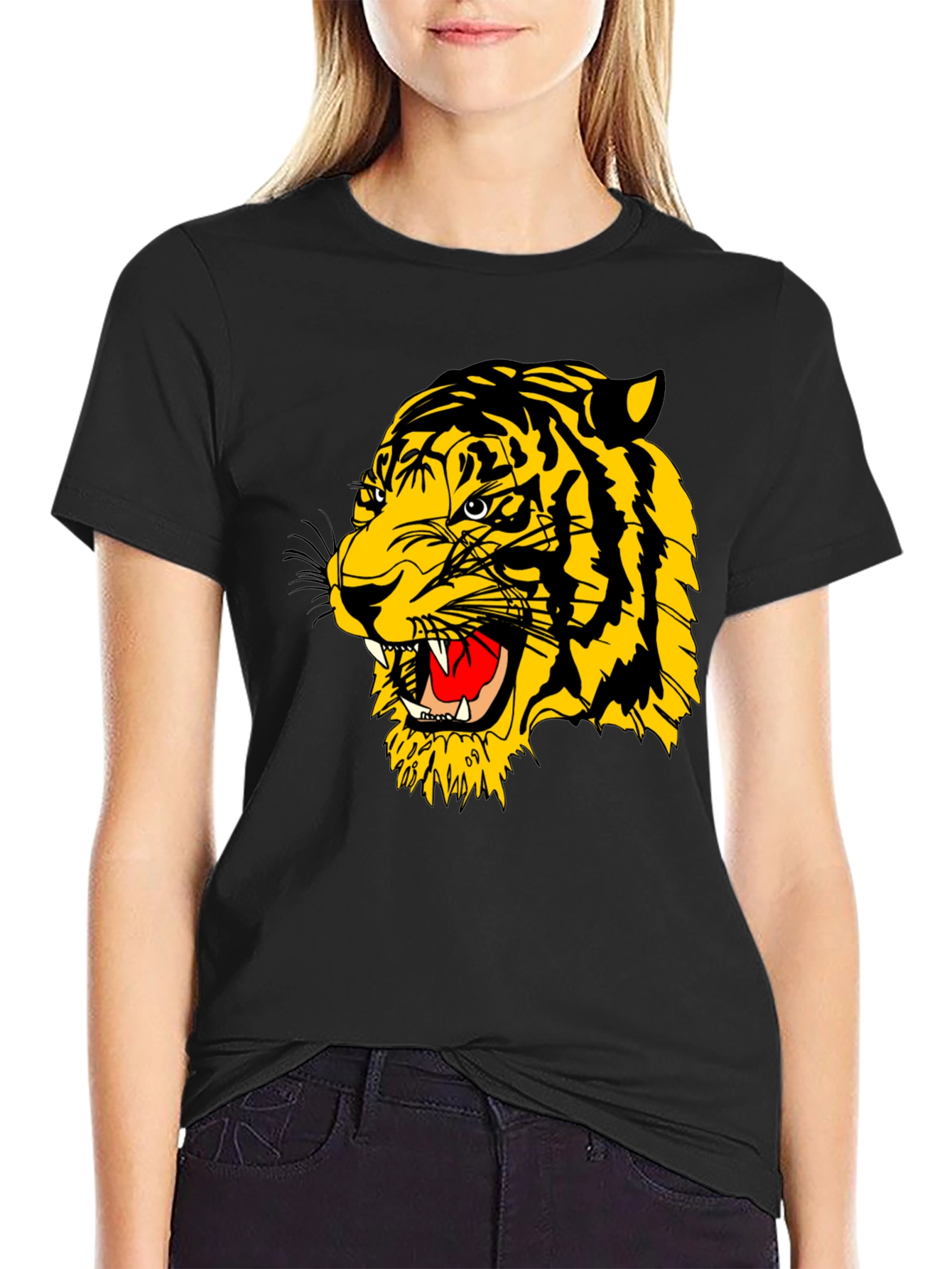 Black Roaring Tiger Graphic Black T-Shirt view 2