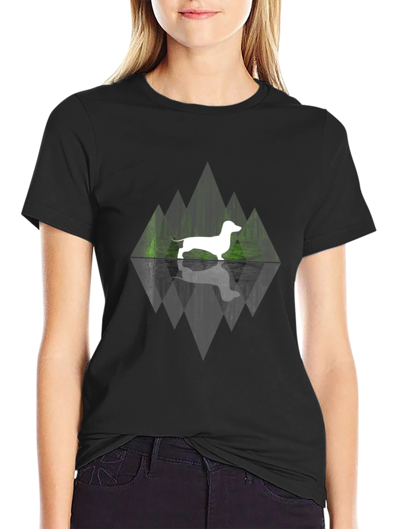 Black Dachshund Reflection Graphic Tee view 2