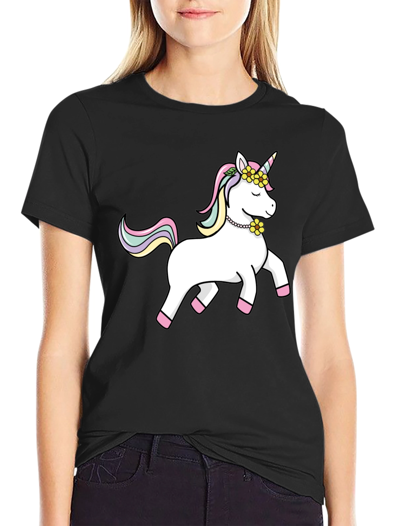 Black Unicorn Graphic Tee - Black Cotton Casual Shirt view 2