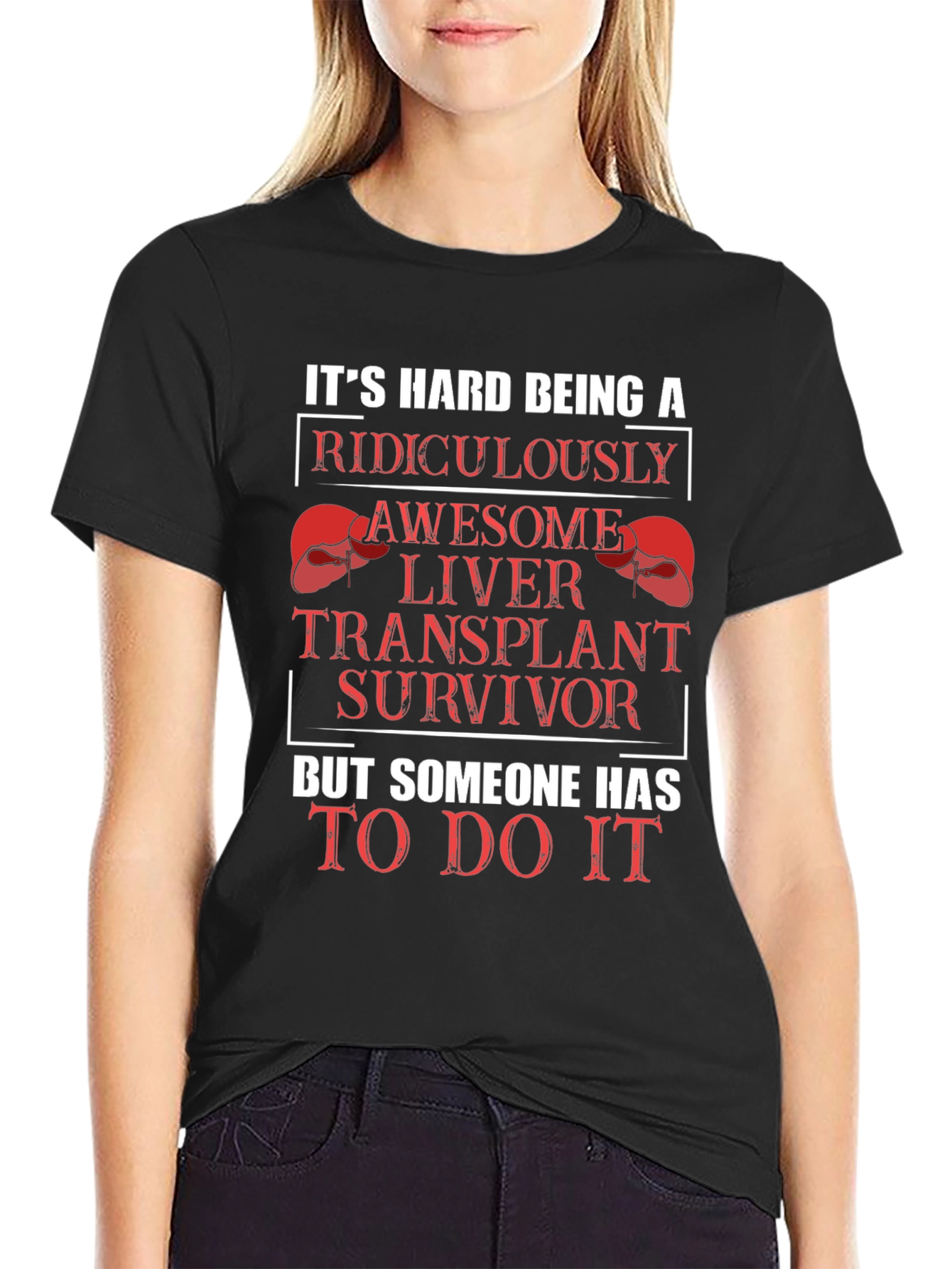 Black Funny Liver Transplant Survivor Graphic T-Shirt view 2
