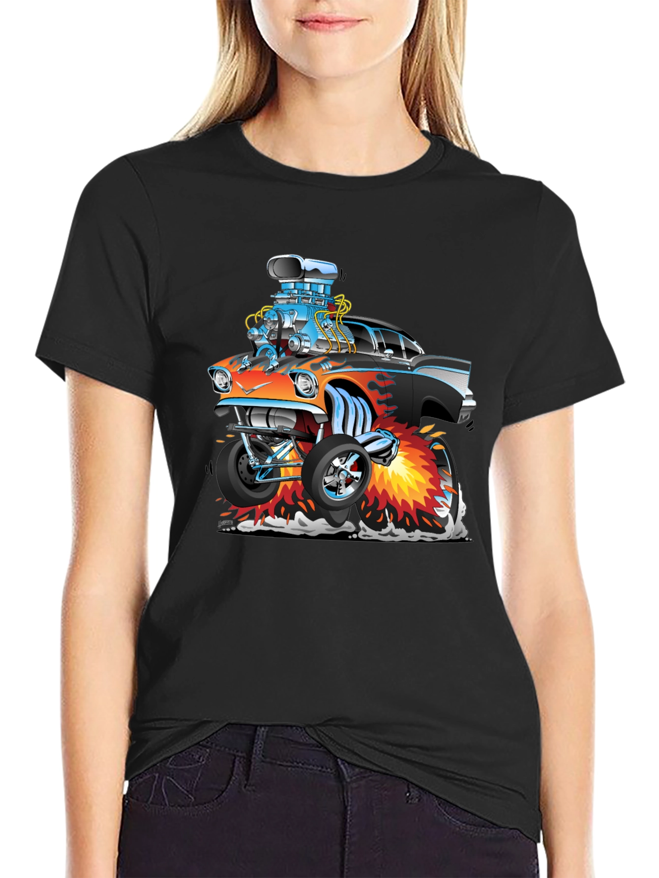 Black Cartoon Hot Rod T-Shirt - Black view 2