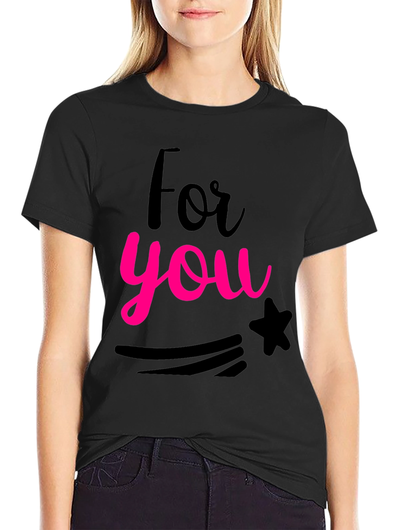 Black For You Graphic Print Black Crew Neck T-Shirt view 2