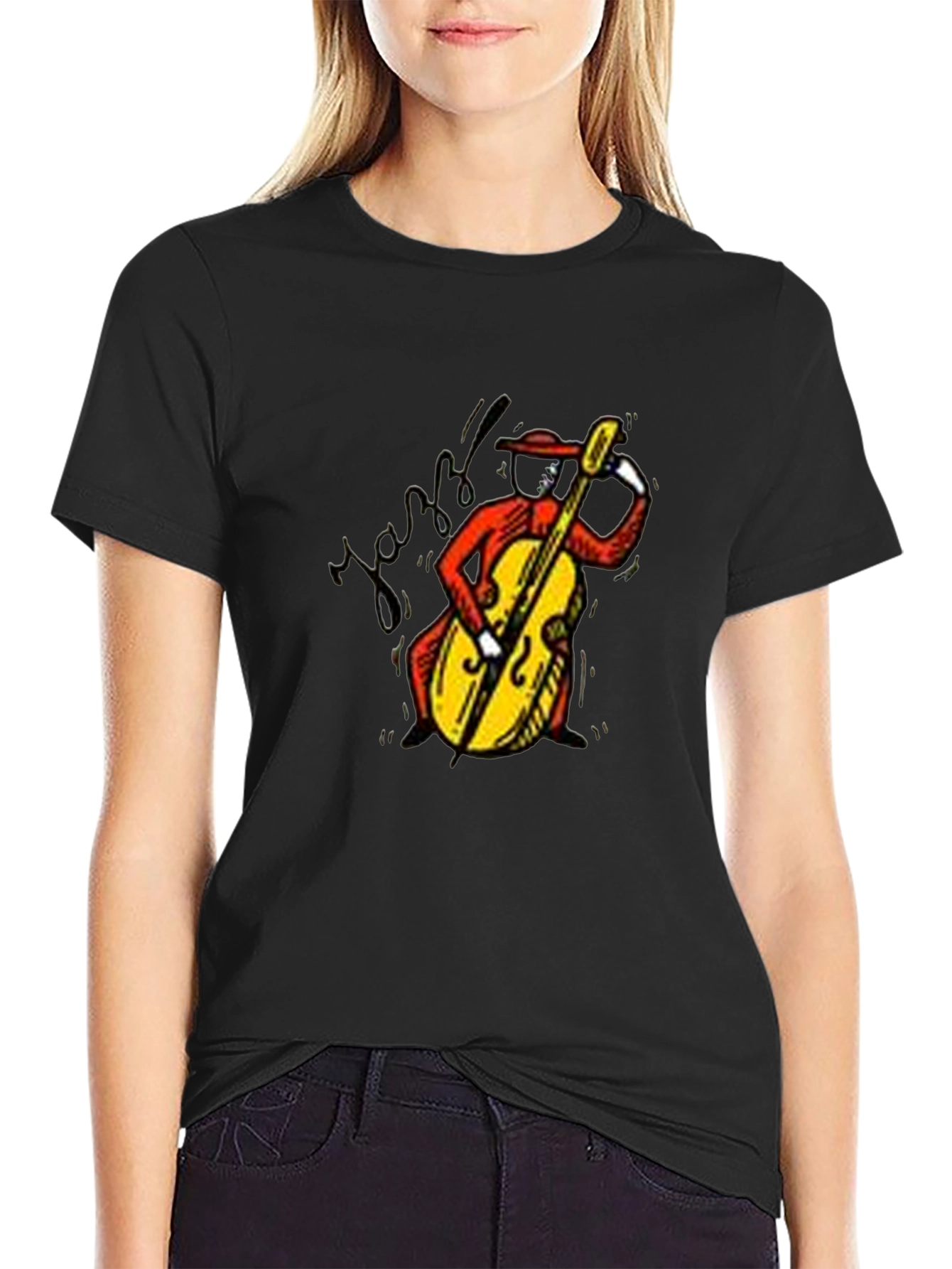 Black Jazz Bassist Graphic Tee - Classic Style view 2
