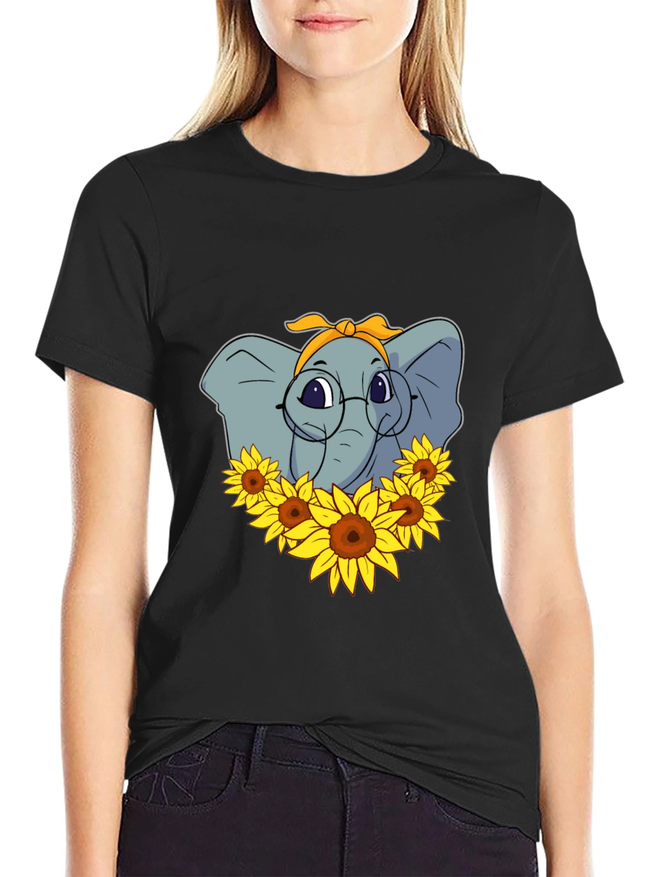 Black Elephant Sunflower T-Shirt - Stylish Graphic Tee view 2