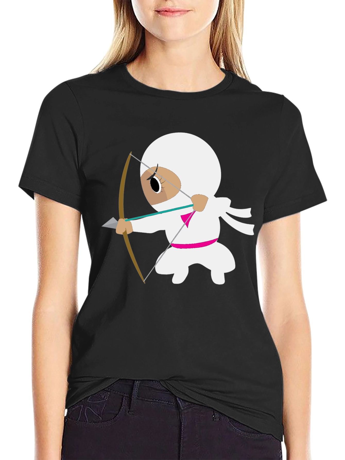 Black Ninja Archer Graphic Tee - Black Cotton T-Shirt view 2