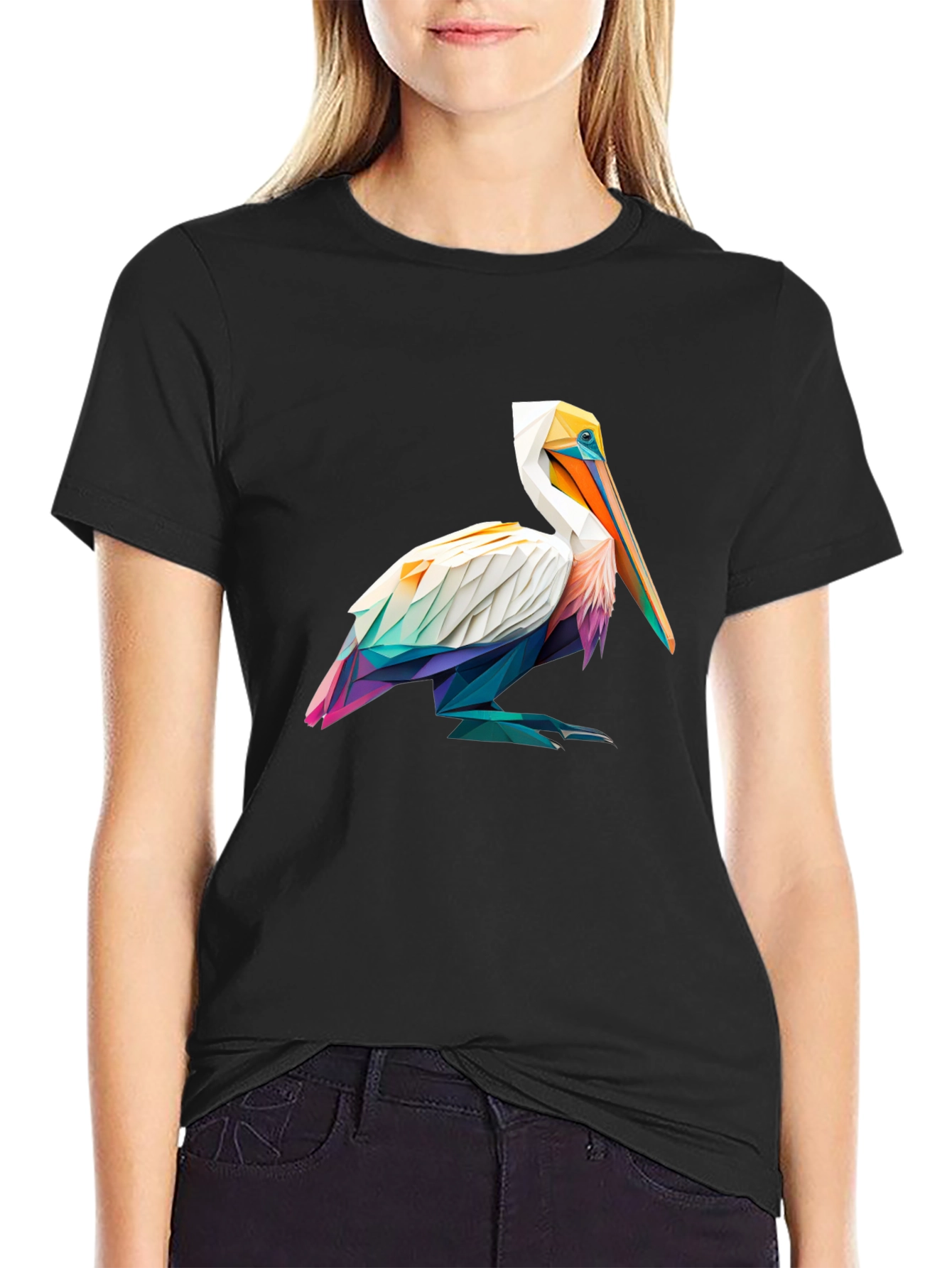 Black Geometric Pelican Graphic Tee - Stylish Black T-Shirt view 2