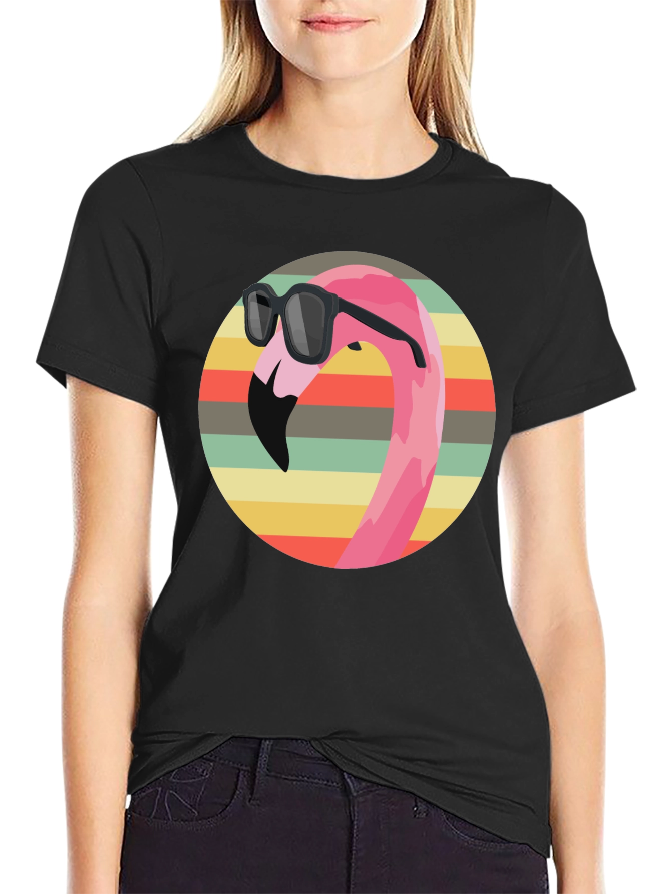 Black Cool Flamingo Graphic Tee - Retro Style view 2