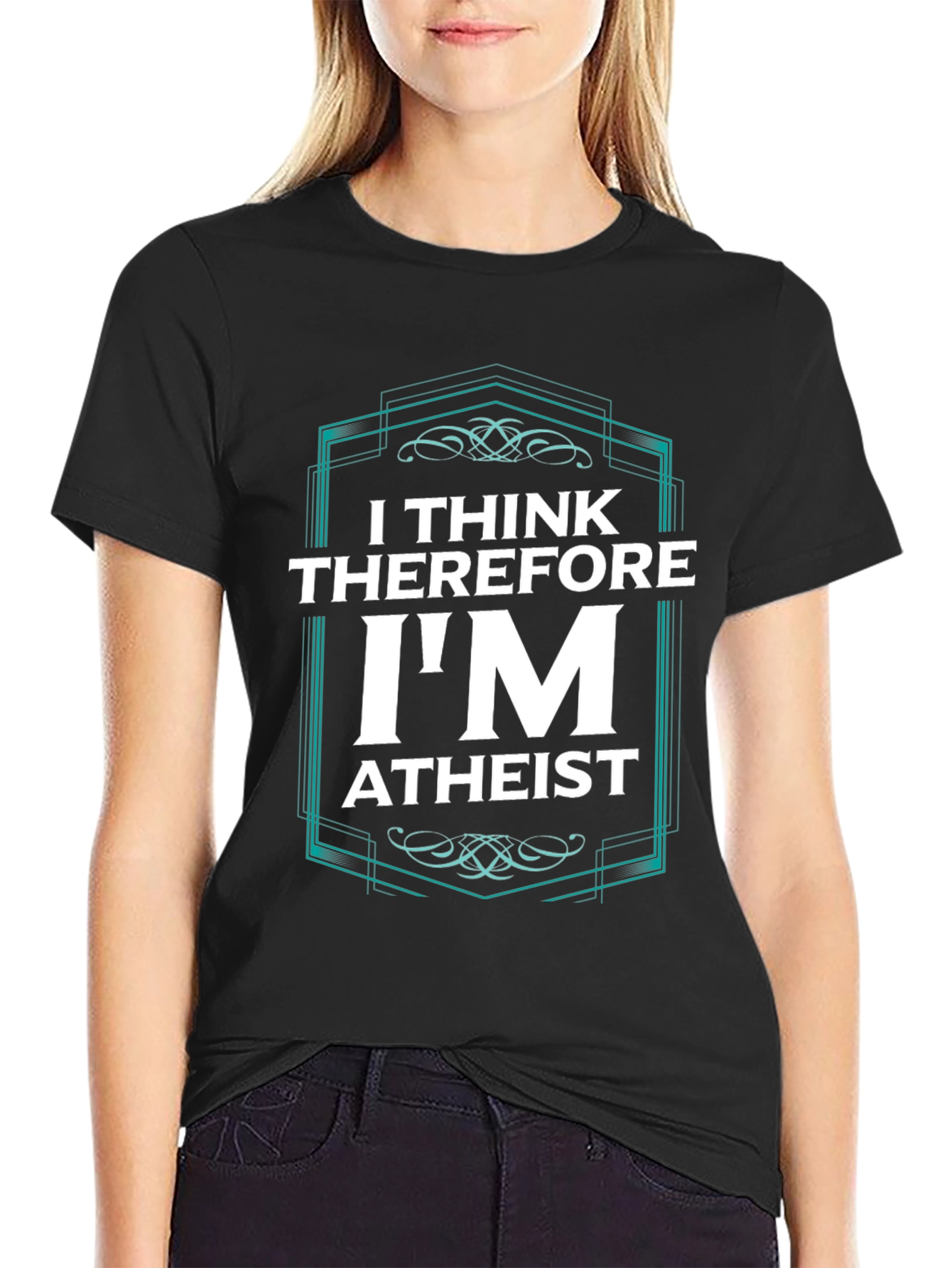 Black I Think Therefore I'm Atheist Graphic T-Shirt view 2