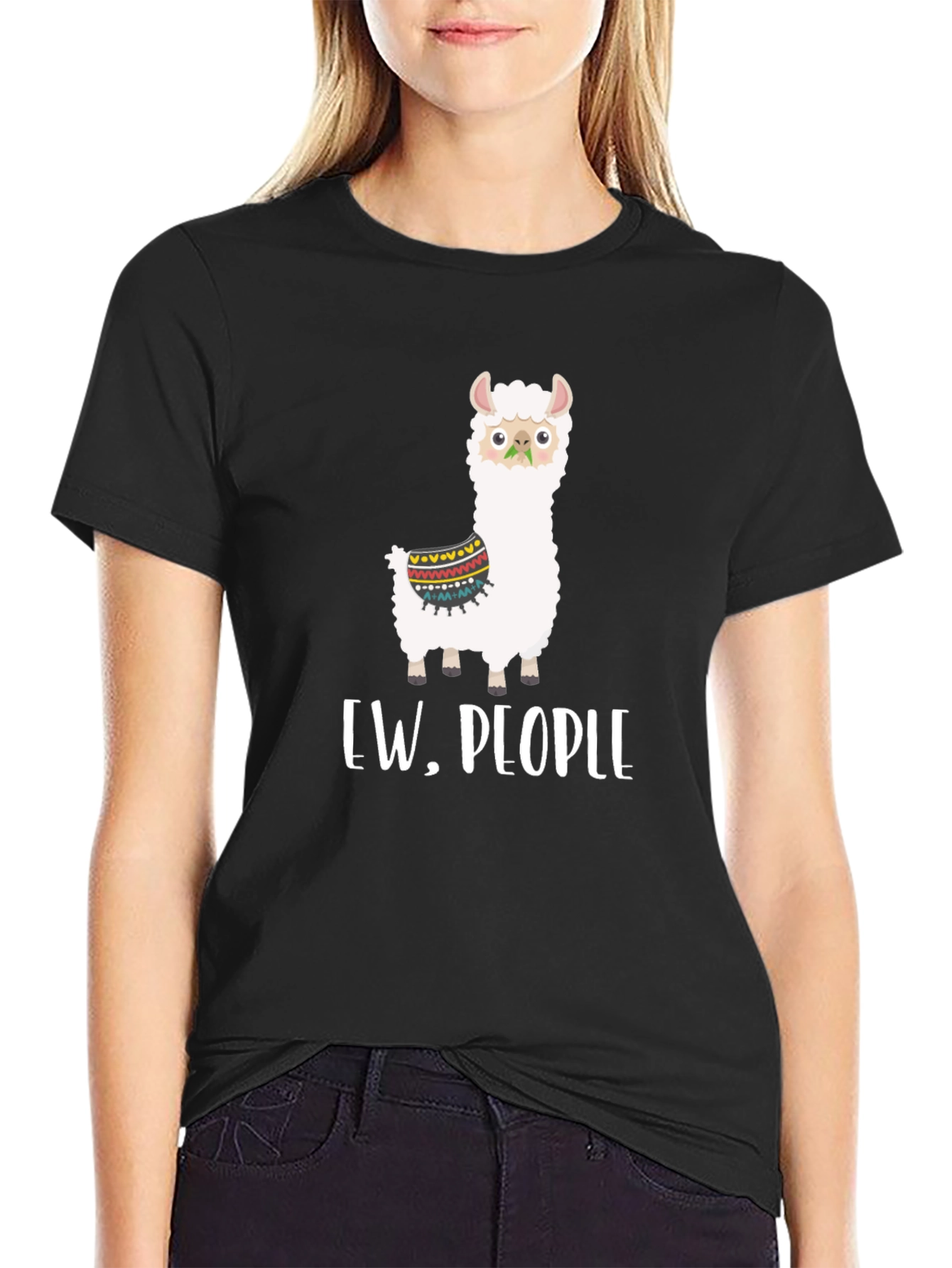 Black Ew, People Llama Graphic Tee - Quirky Comfort view 2