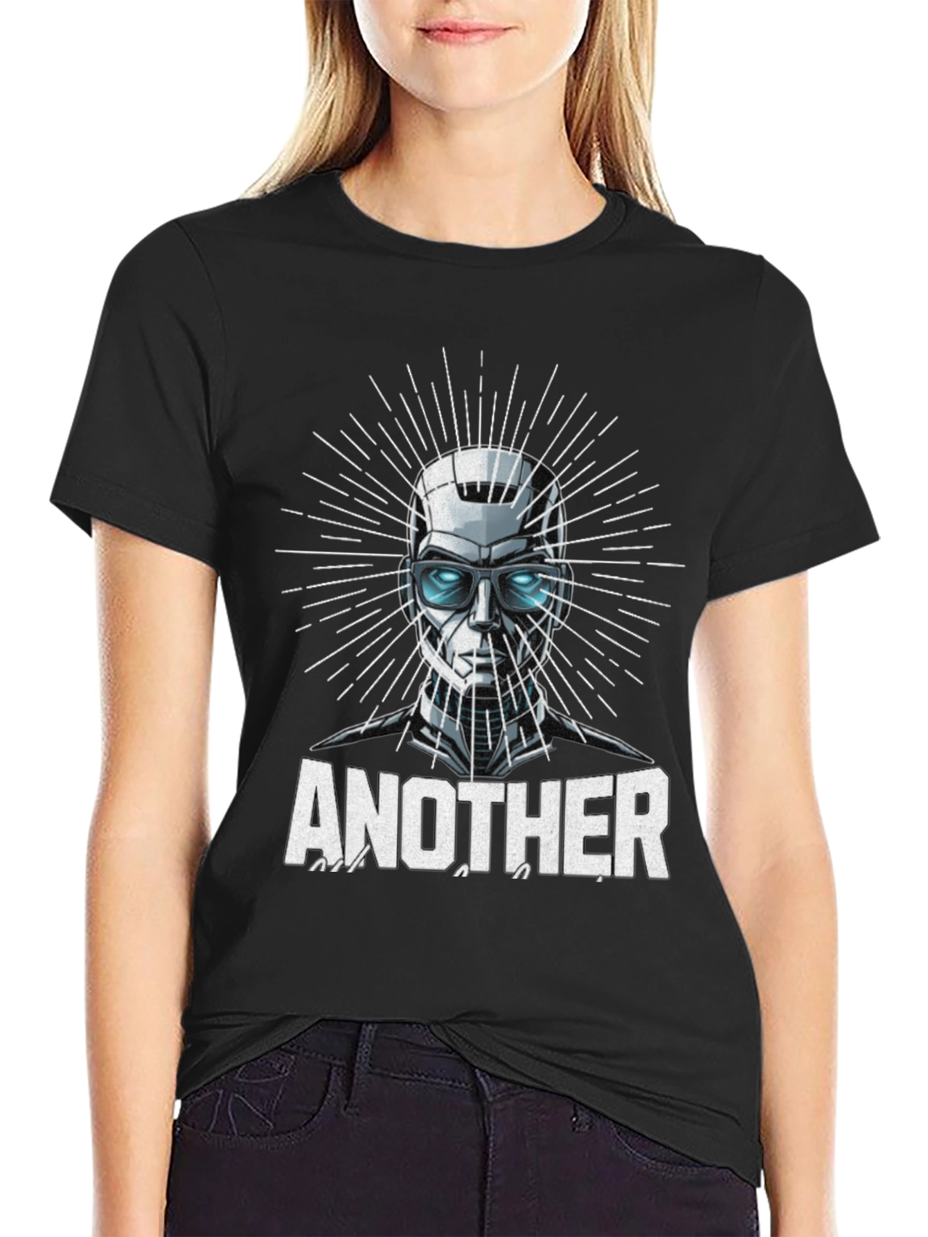 Black Another T-Shirt - Futuristic Robot Design view 2