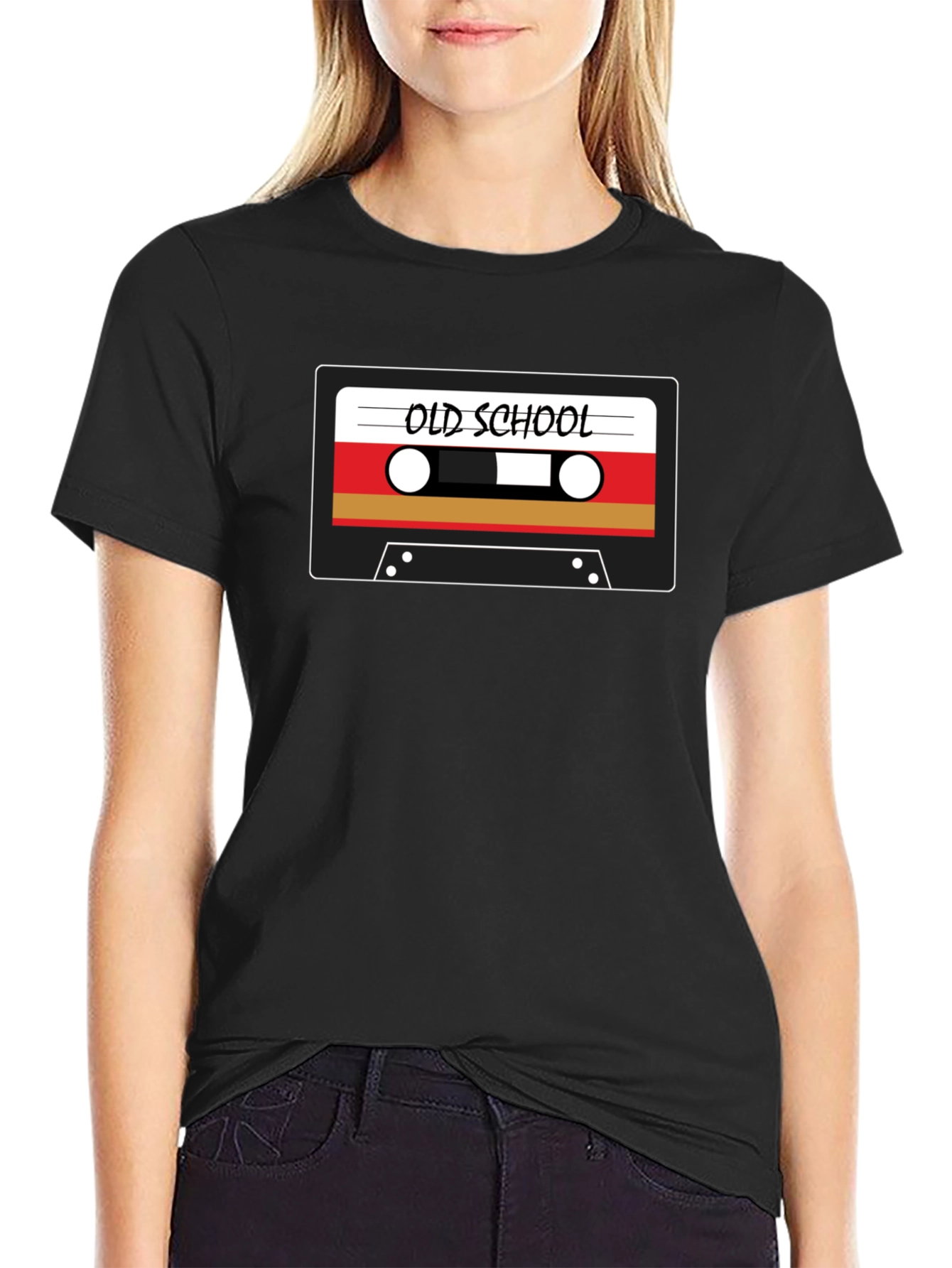 Black Retro Old School Cassette Tape Graphic Black T-Shirt view 2