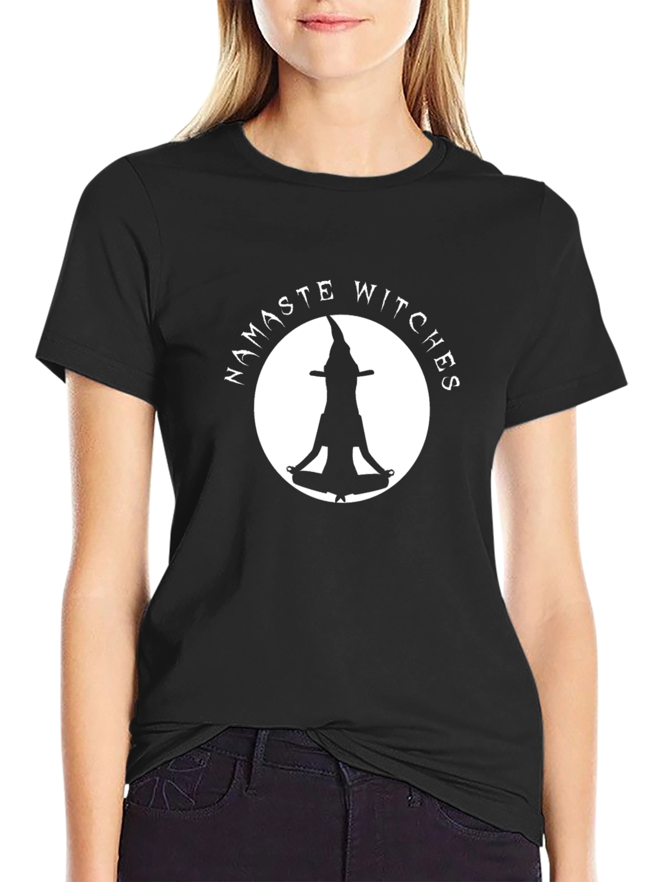Black Namaste Witches Black T-Shirt - Meditating Witch view 2
