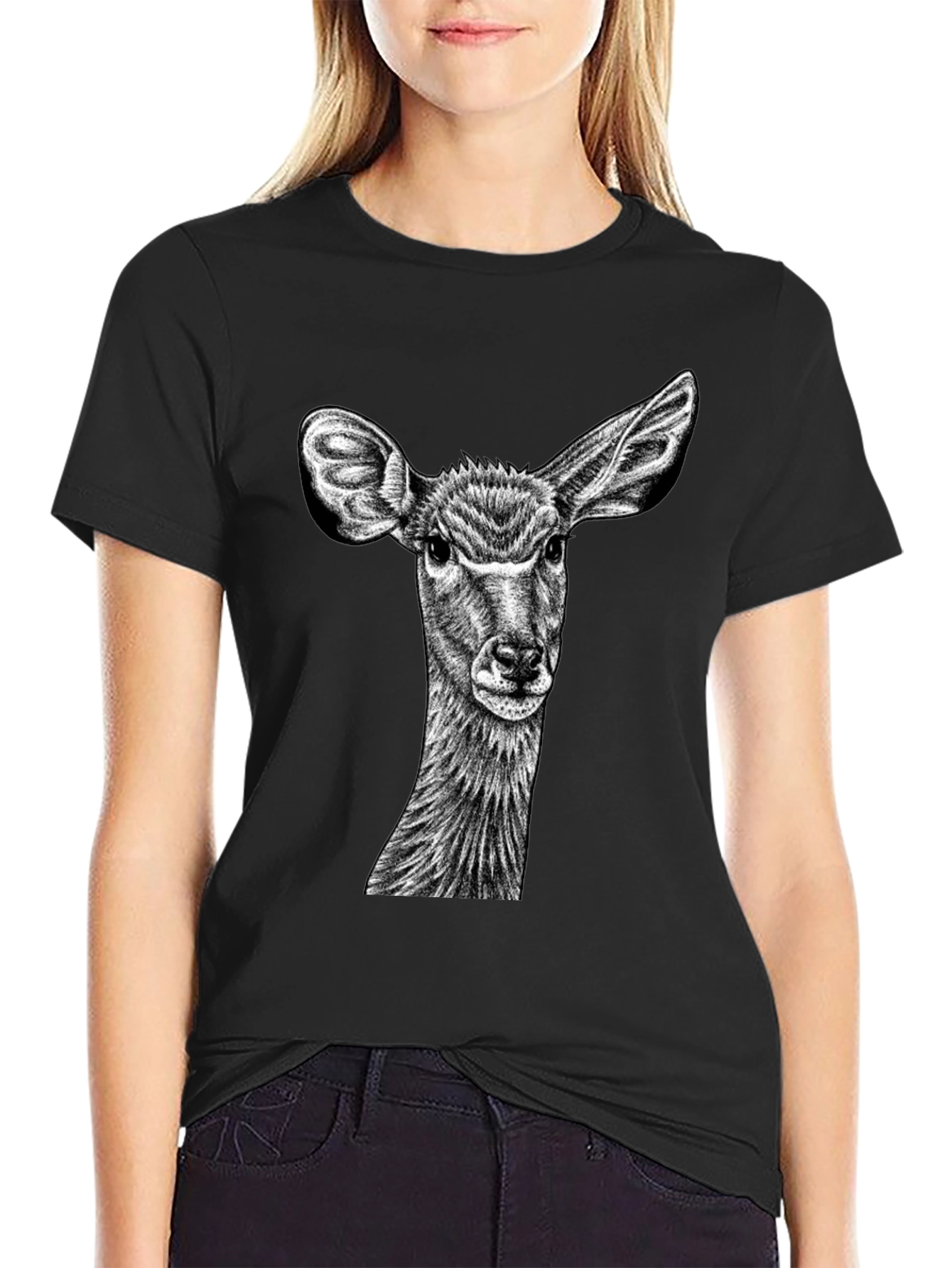 Black Deer Graphic Tee - Unique Animal Print Shirt view 2