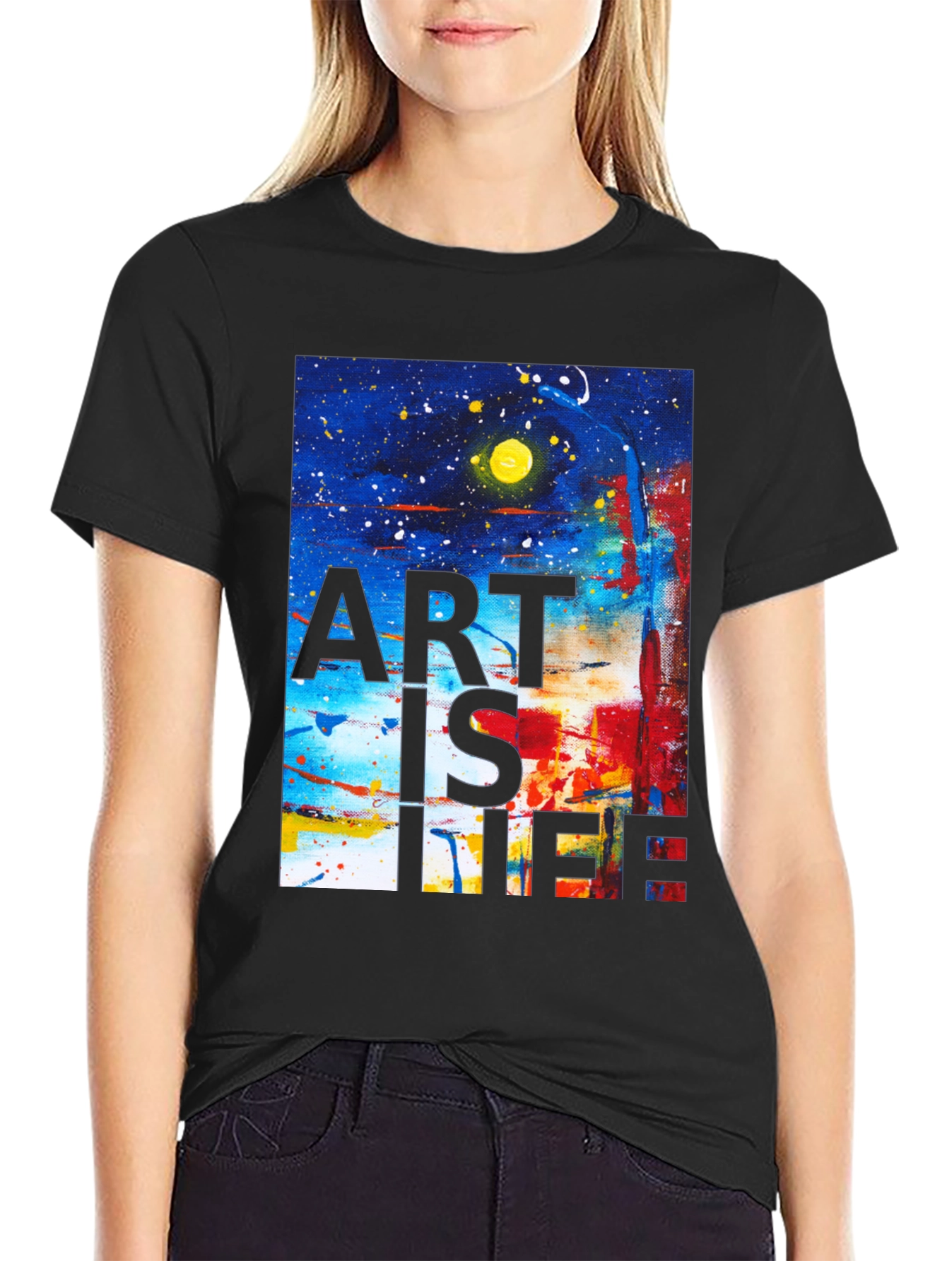 Black Abstract Art is Life Graphic Tee view 2