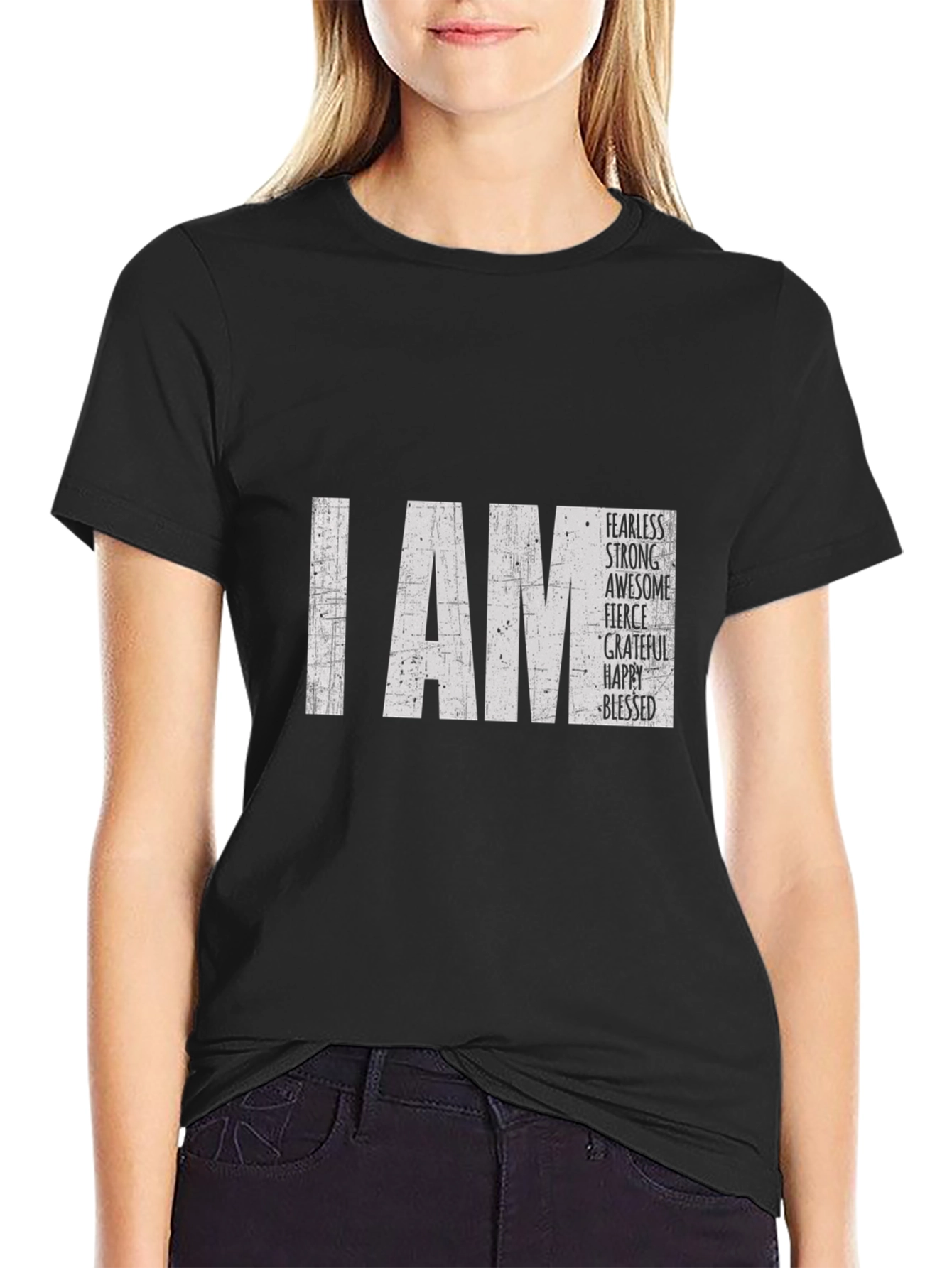 Black I AM Fearless T-Shirt - Inspirational Black Tee view 2