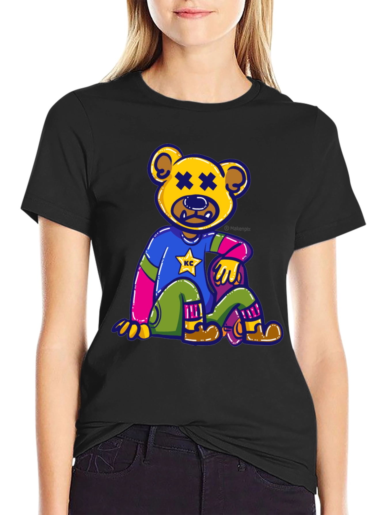 Black Novelty Bear Graphic Tee - Comfortable Cotton Blend view 2