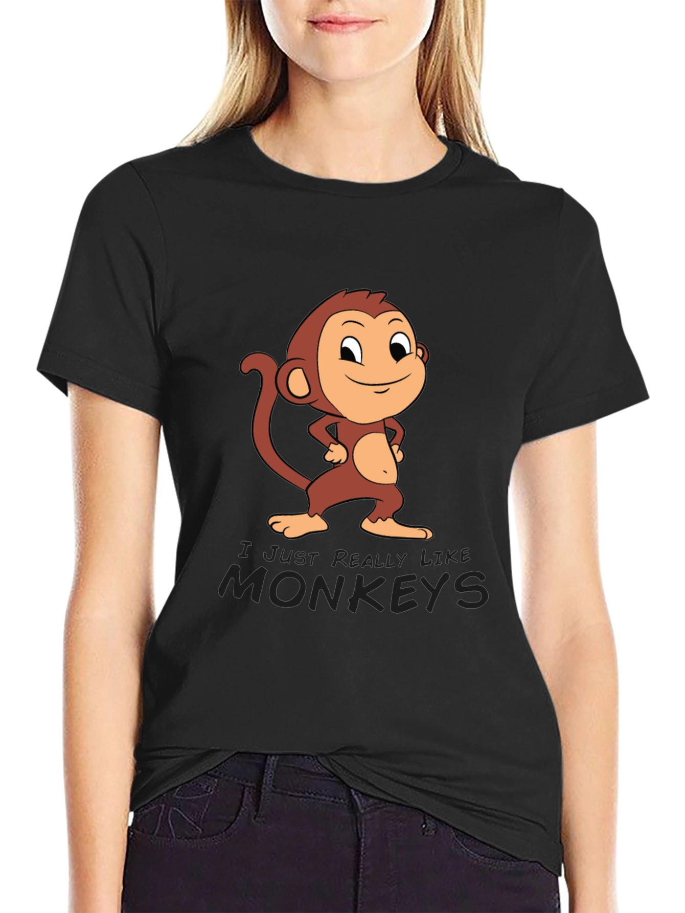 Black Monkey Cartoon Graphic Black Tee view 2