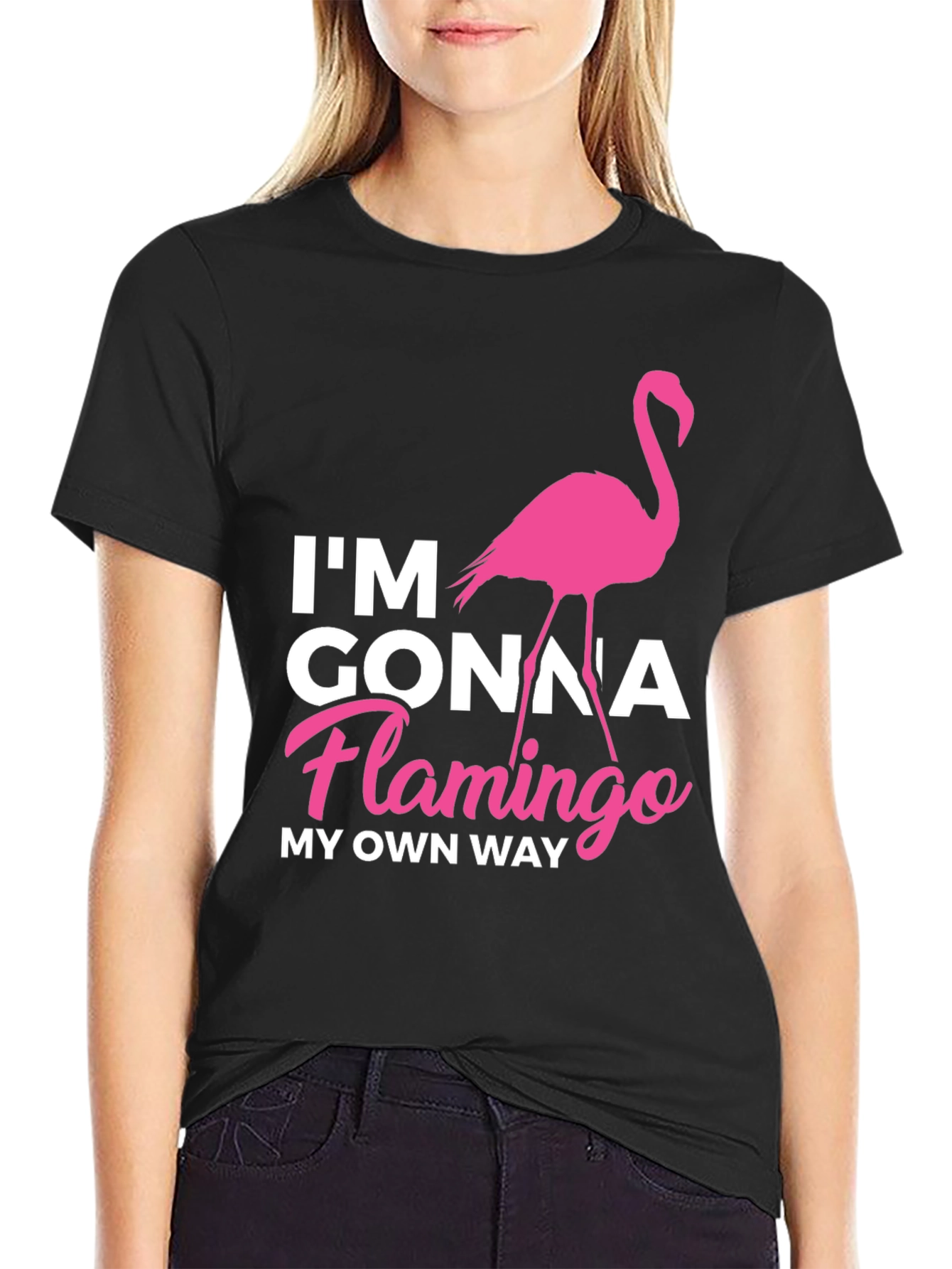 Black I'm Gonna Flamingo My Own Way Black T-Shirt view 2