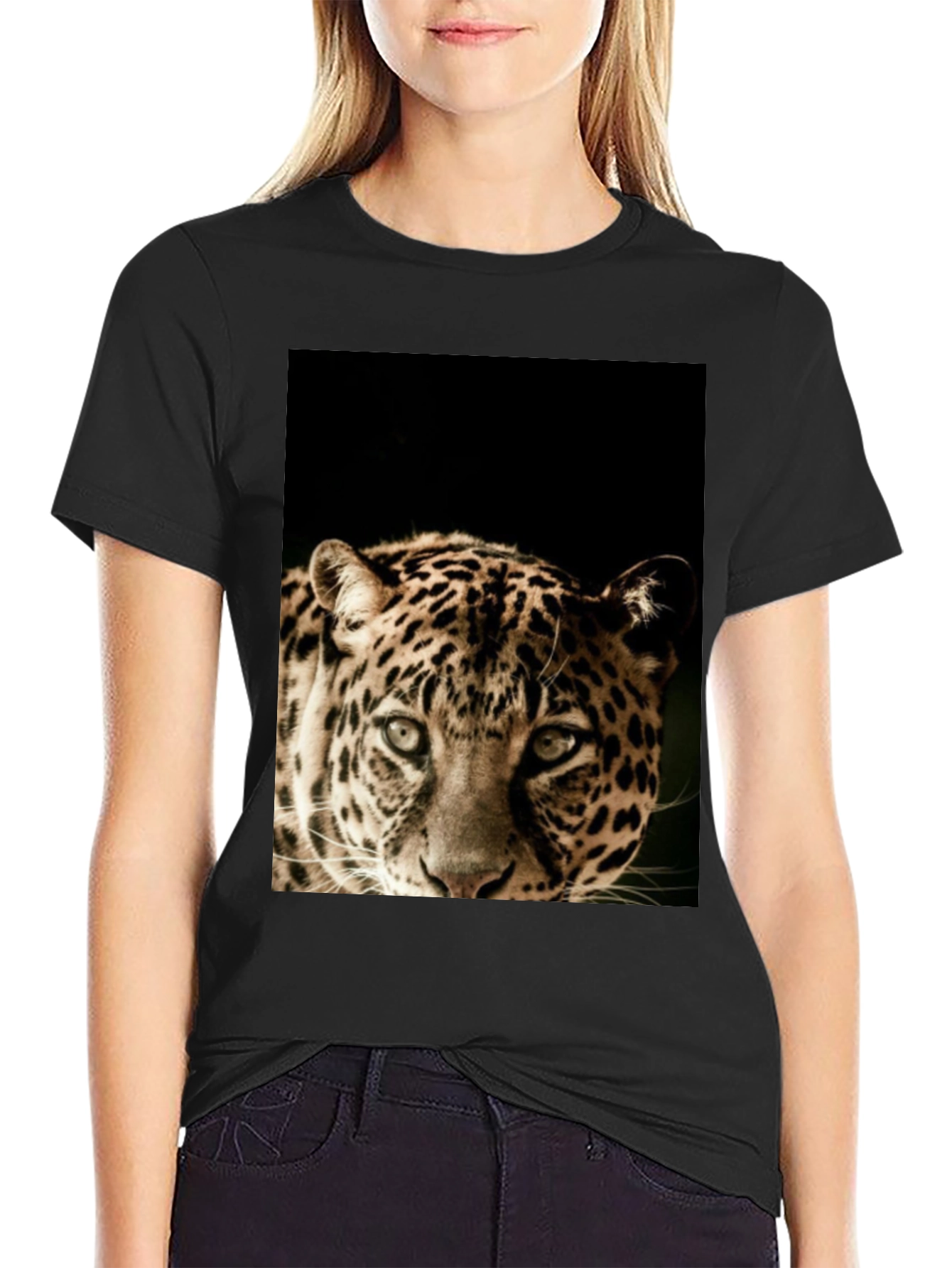 Black Leopard Graphic Print Black T-Shirt view 2