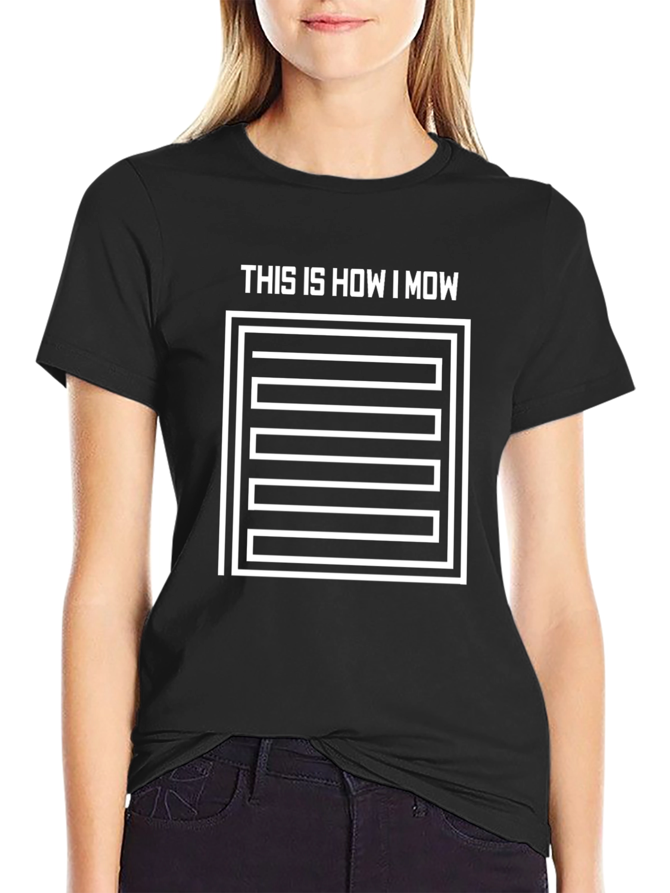 Black This is How I Mow T-Shirt, Lawn Mowing Humor Tee view 2