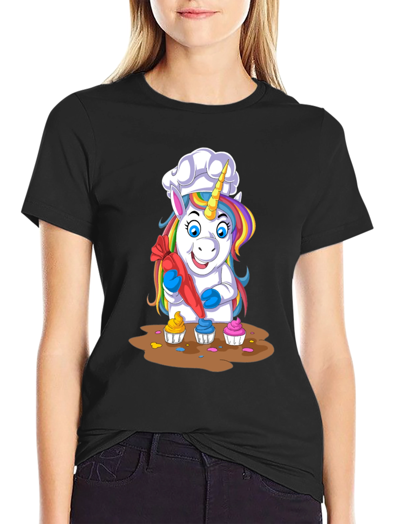 Black Unicorn Chef Cupcake T-Shirt view 2