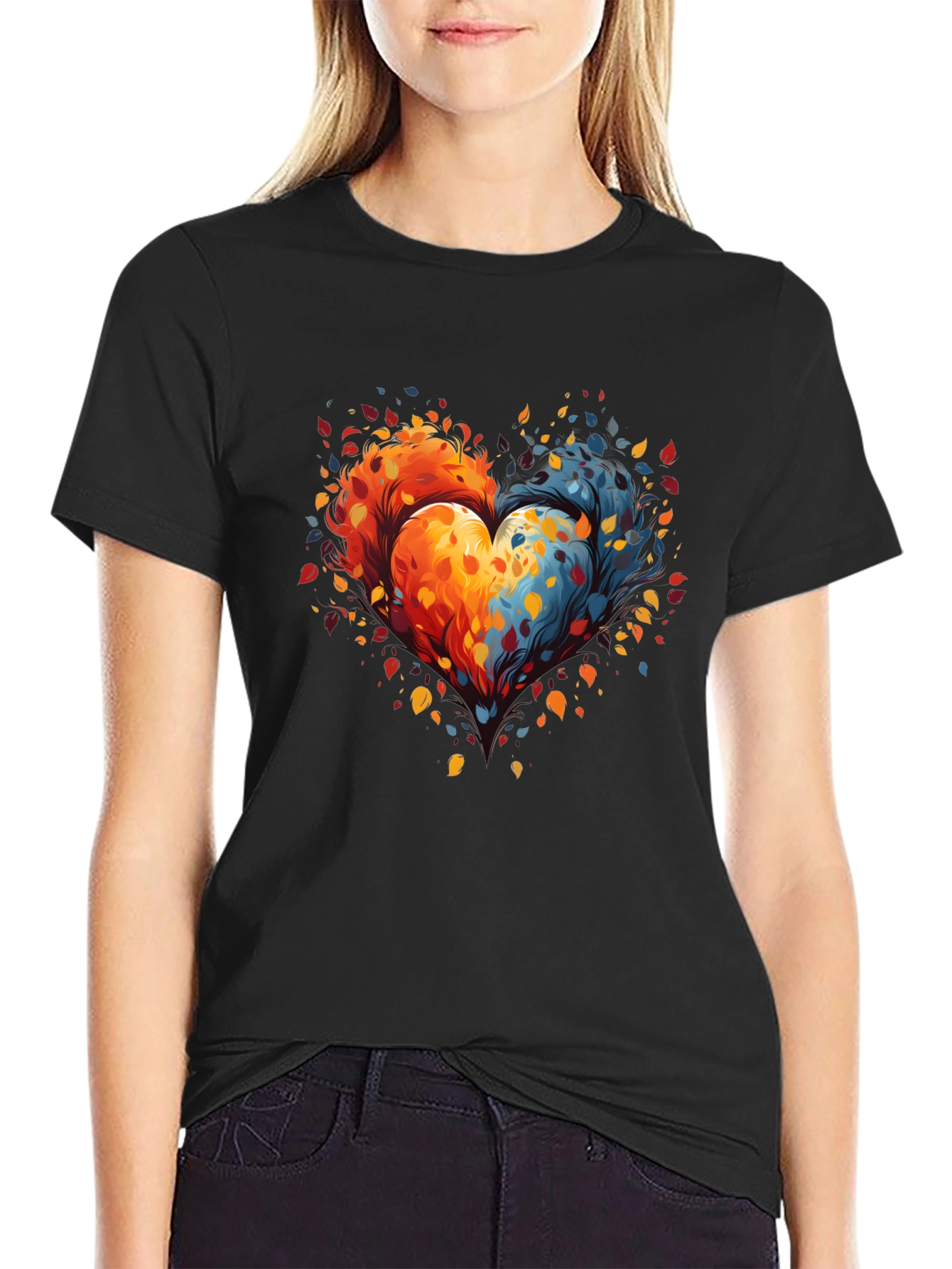 Black Nature Heart Graphic Tee - Trendy Unisex T-Shirt view 2