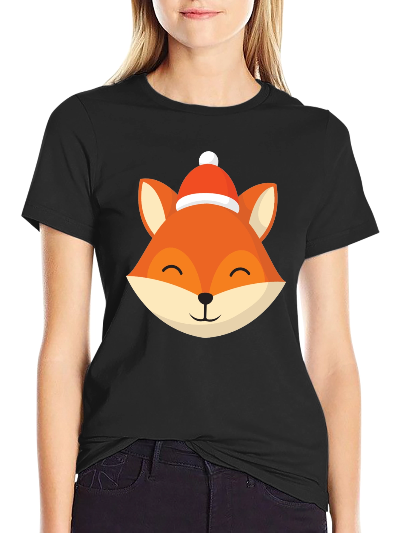 Black Festive Fox Graphic Tee - Holiday Style view 2