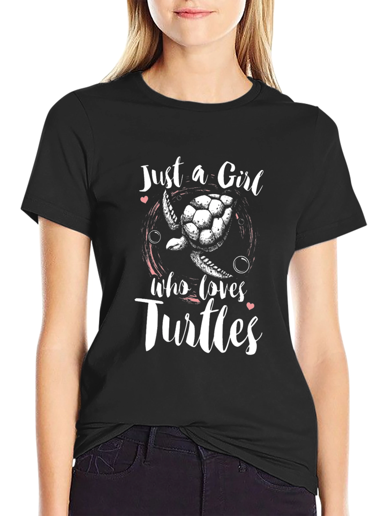 Black Just a Girl Who Loves Turtles T-Shirt view 2