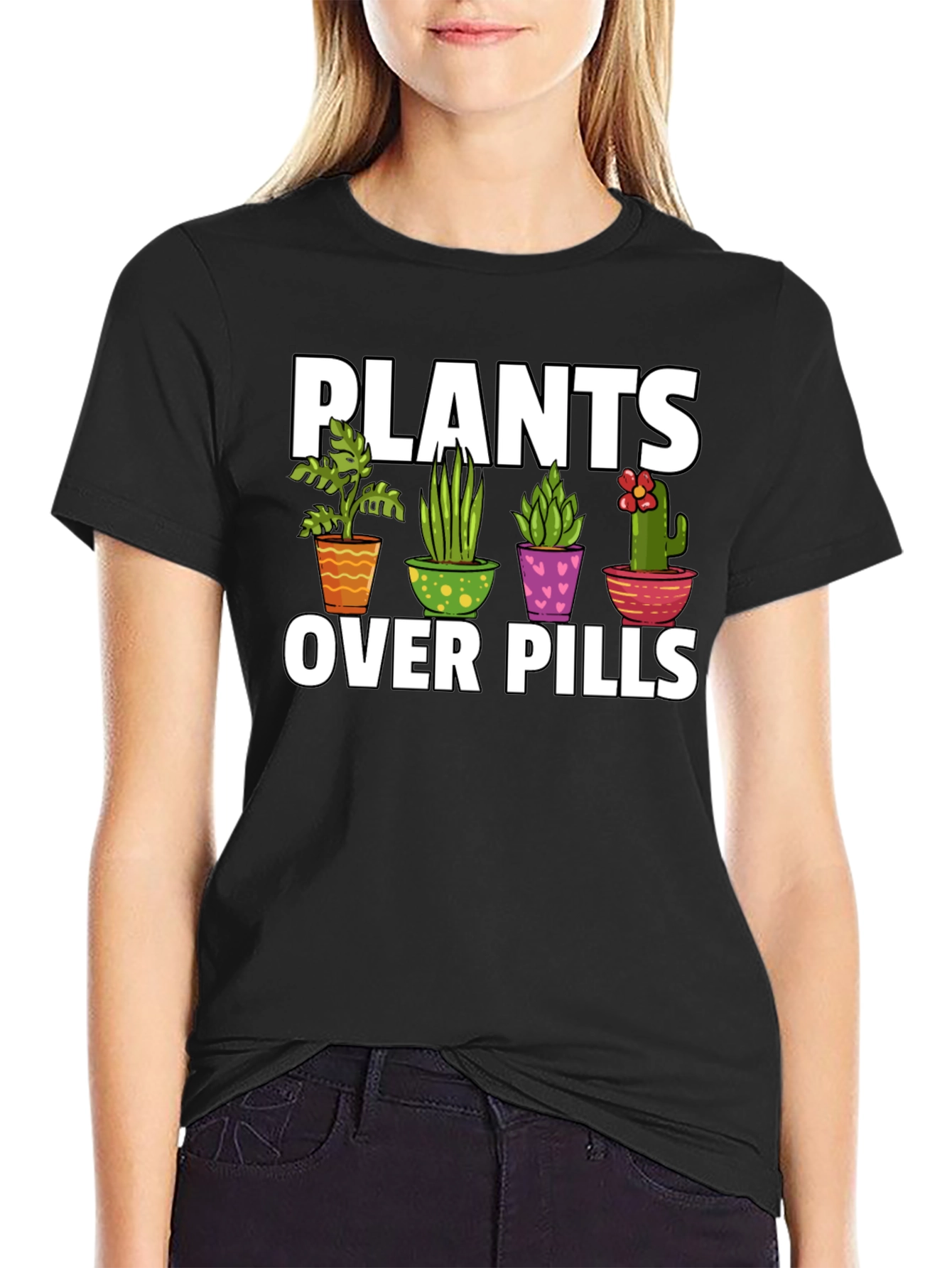 Black Plants Over Pills Graphic T-Shirt view 2