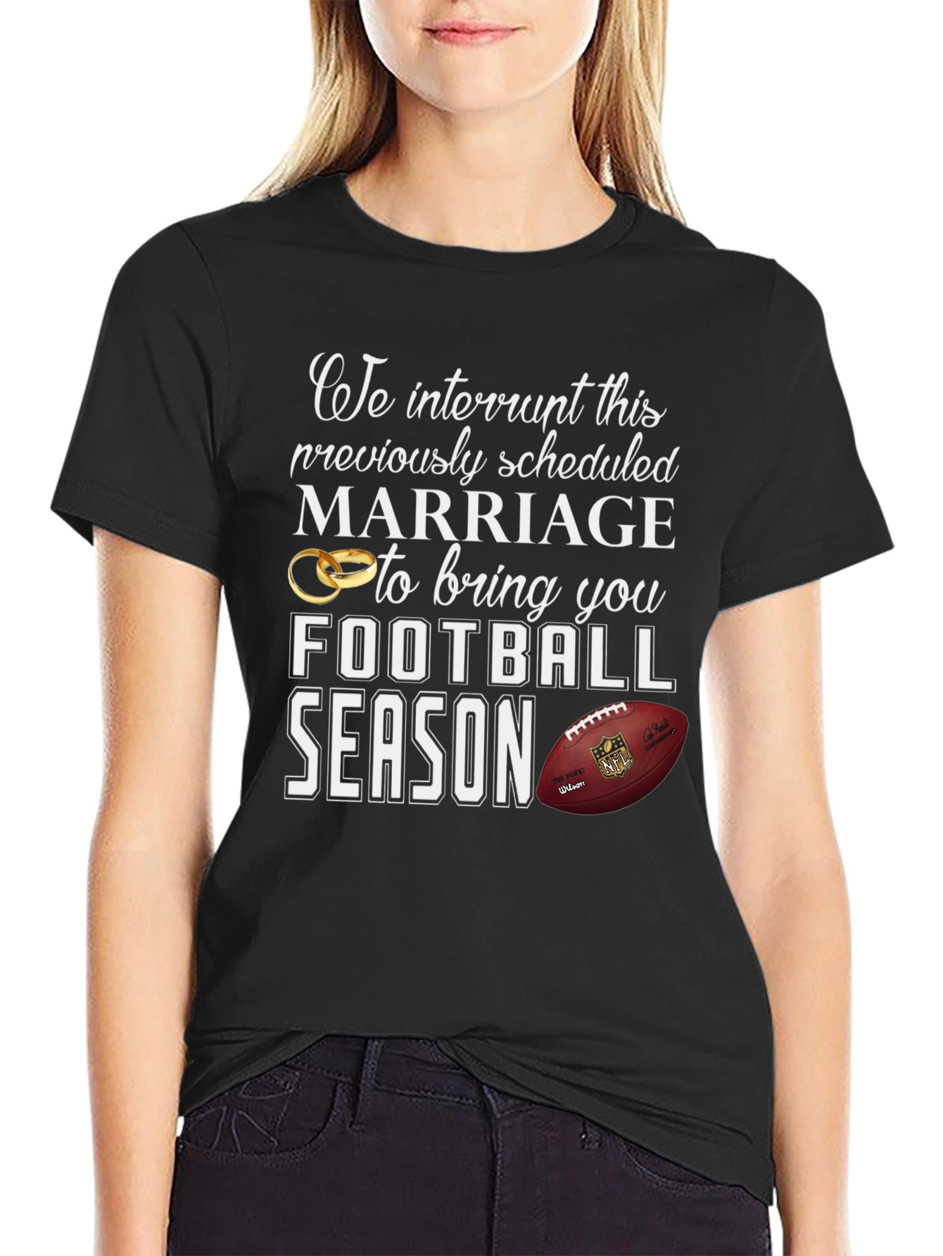 Black Funny Football Season Marriage T-Shirt view 2