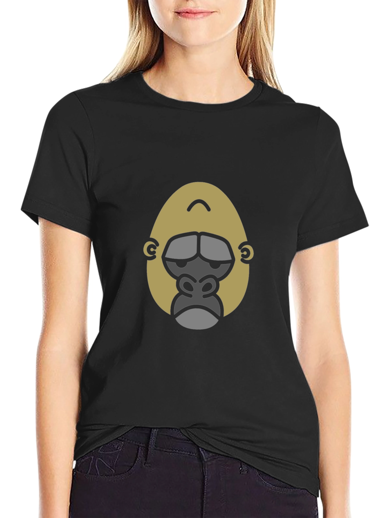 Black Cool Gorilla Face Graphic Print Black T-Shirt view 2