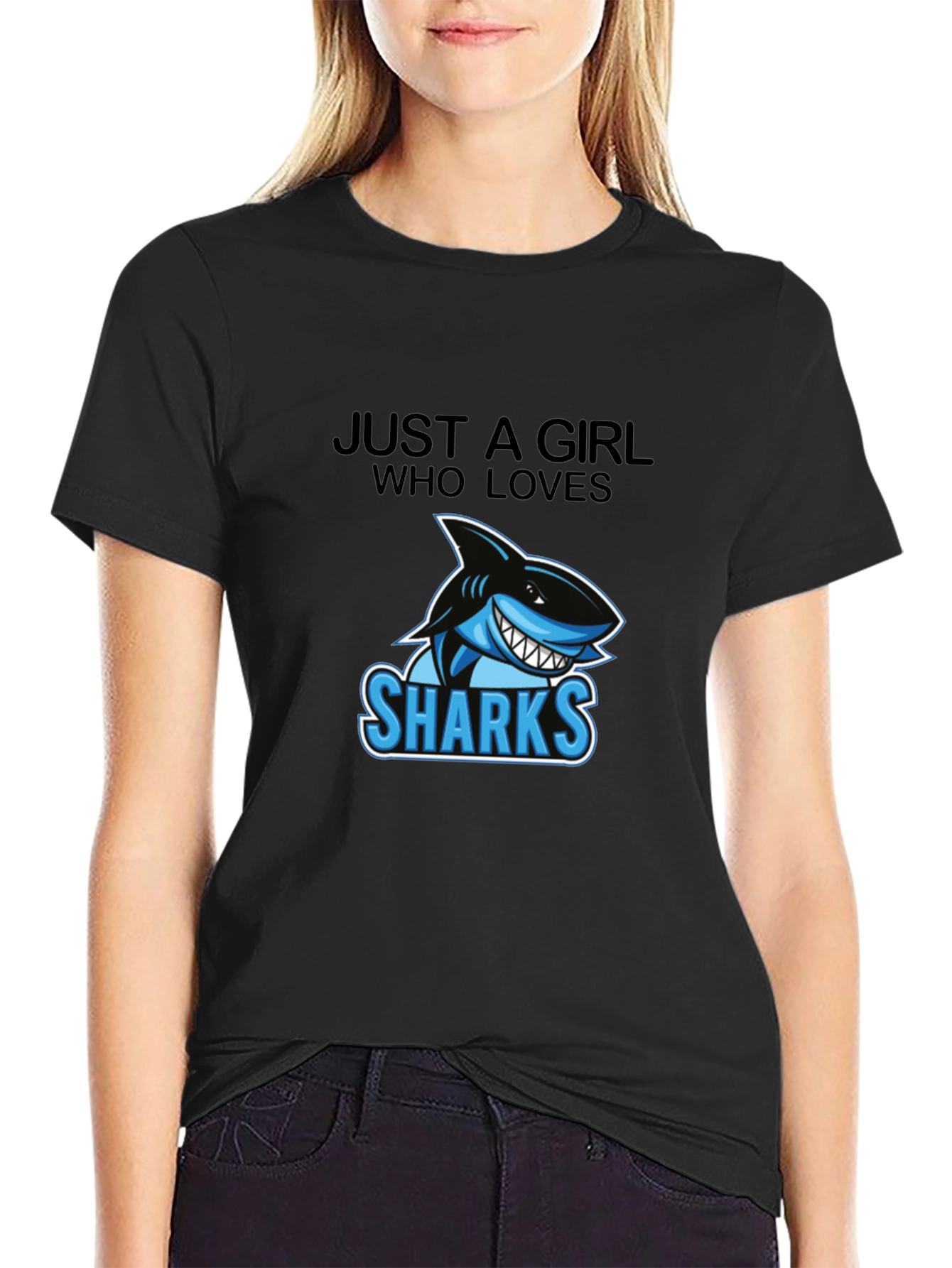 Black Just A Girl Who Loves Sharks Graphic Tee view 2
