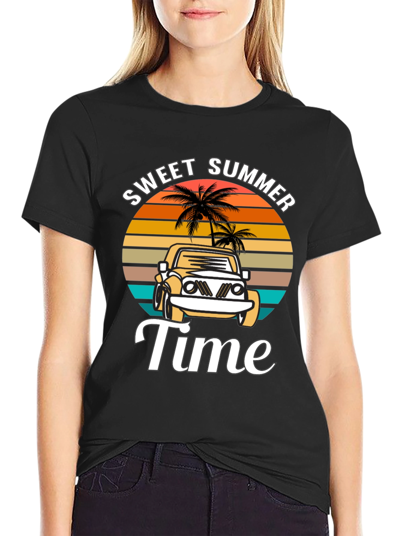 Black Sweet Summer Time Black Graphic T-Shirt view 2