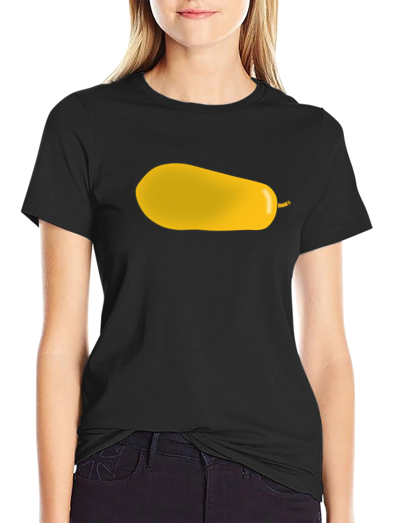 Black Yellow Pear Graphic Print Black T-Shirt view 2