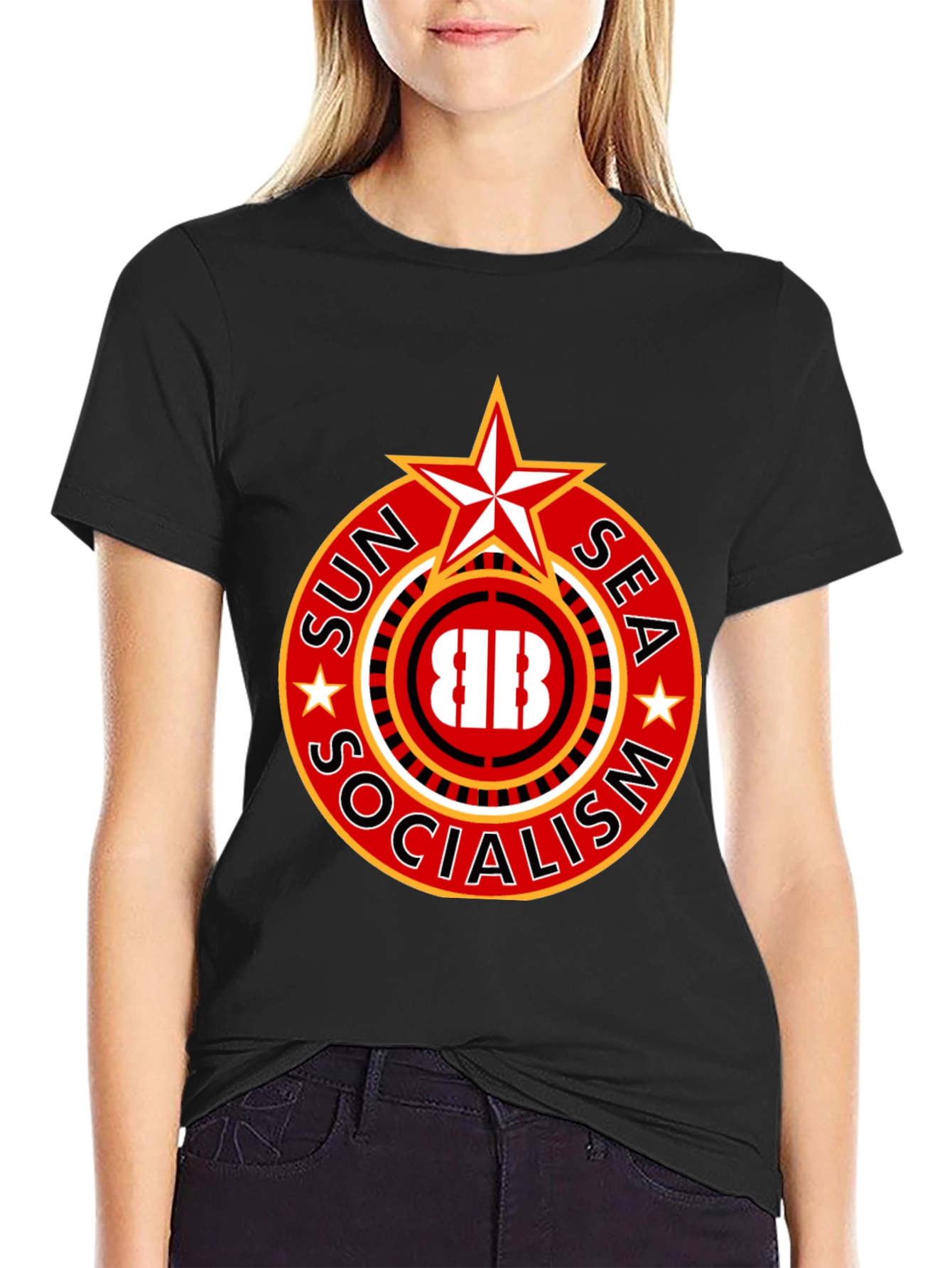 Black Sun Sea Socialism T-Shirt - Bold Graphic Tee view 2