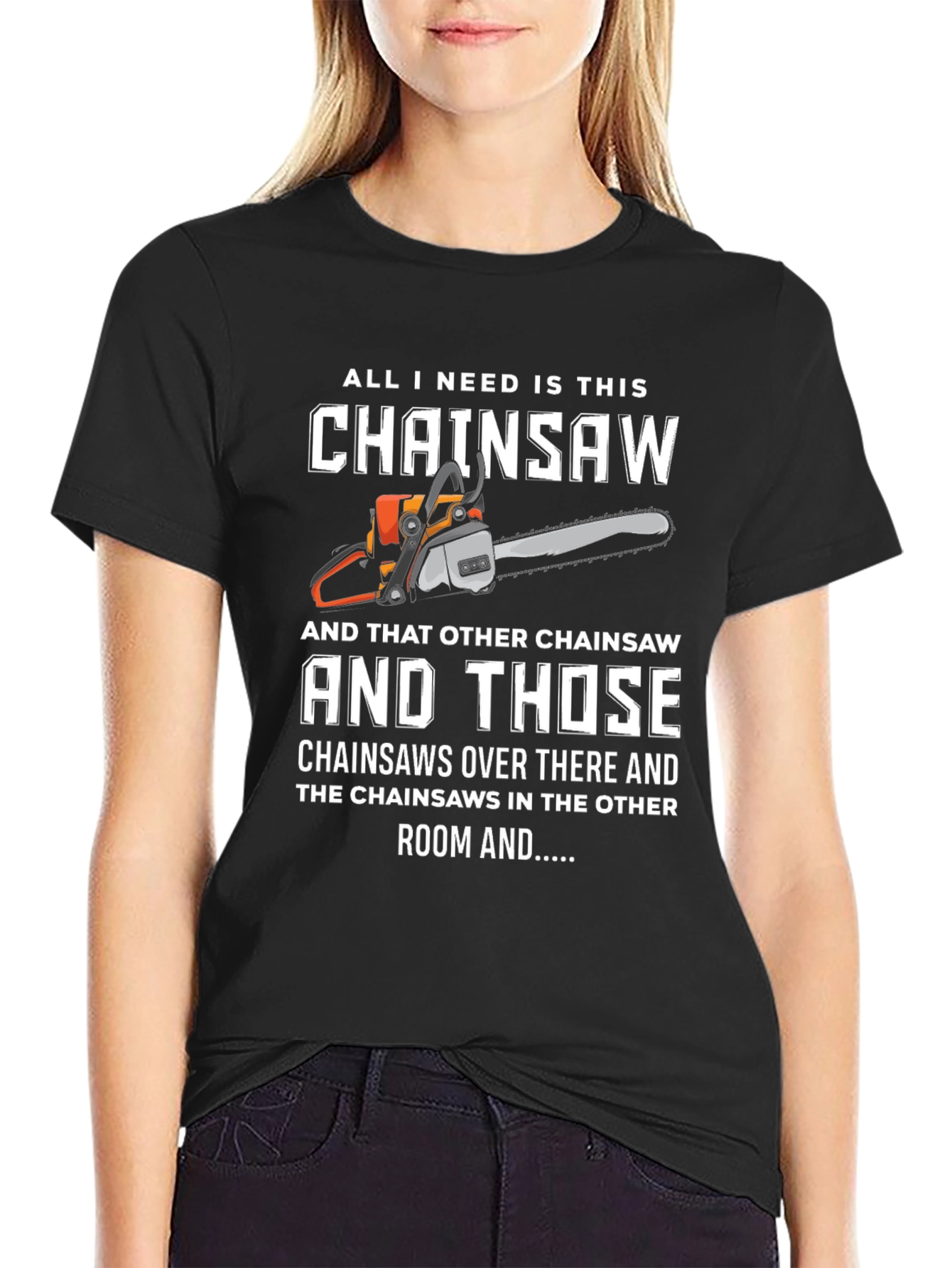 Black Funny Chainsaw T-Shirt view 2