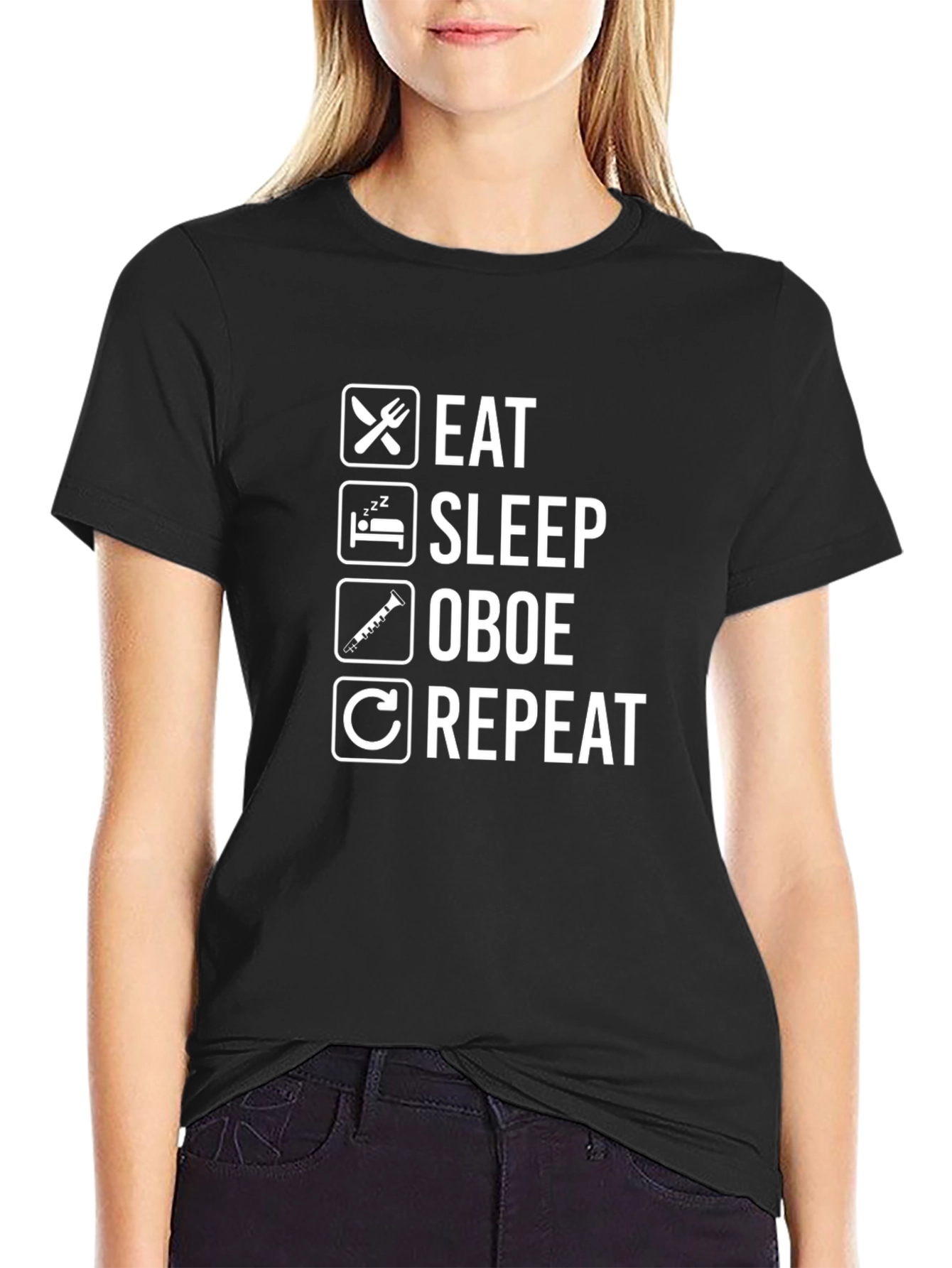 Black Eat Sleep Oboe Repeat T-Shirt - Musician Gift view 2