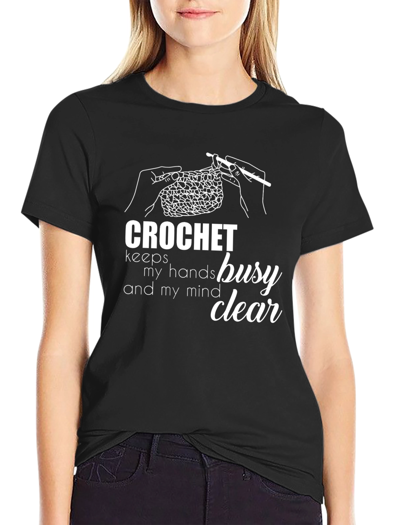 Black Crochet Keeps My Hands Busy Graphic Tee - Black view 2