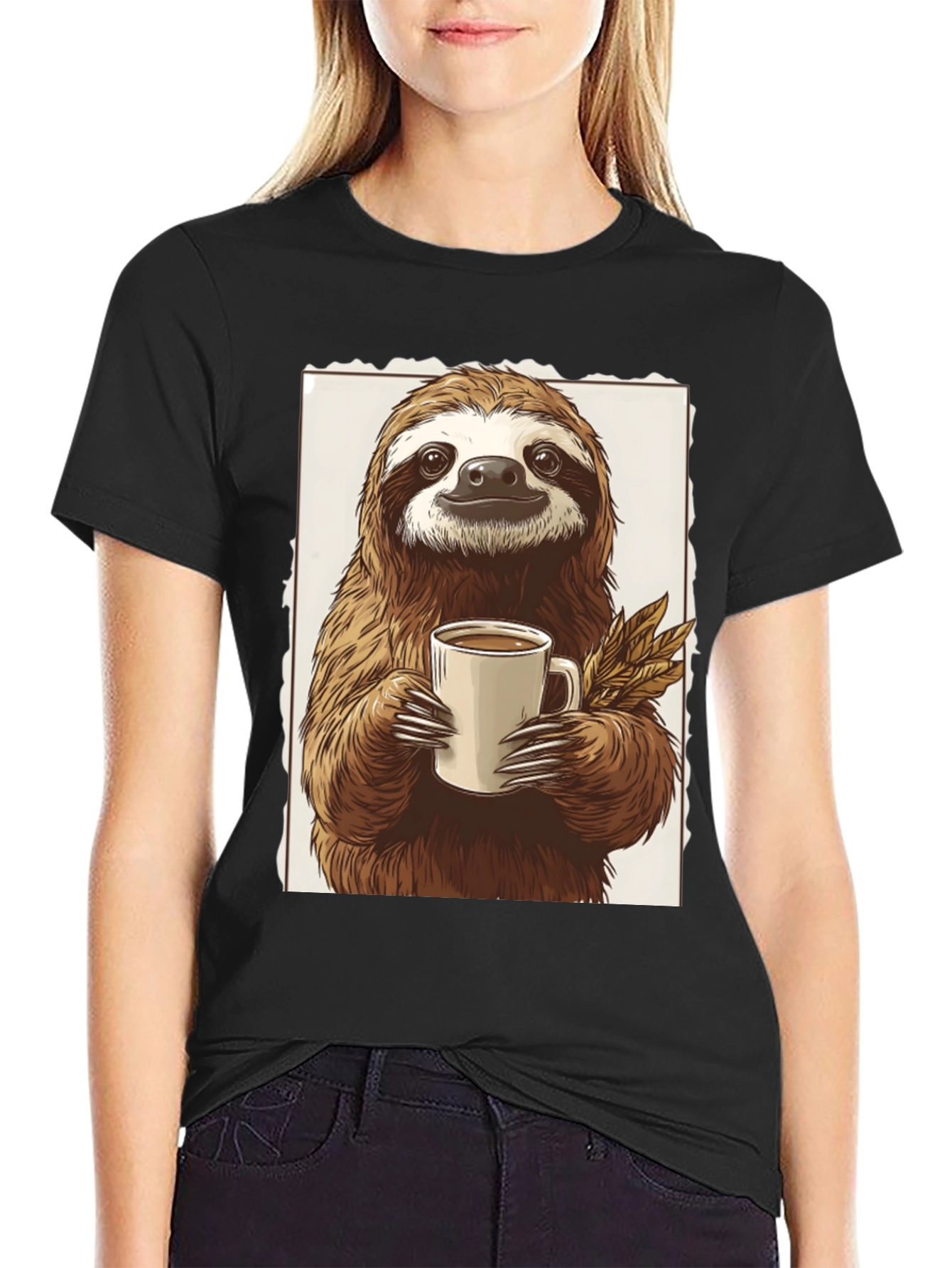 Black Sloth Coffee Lover Graphic Tee view 2
