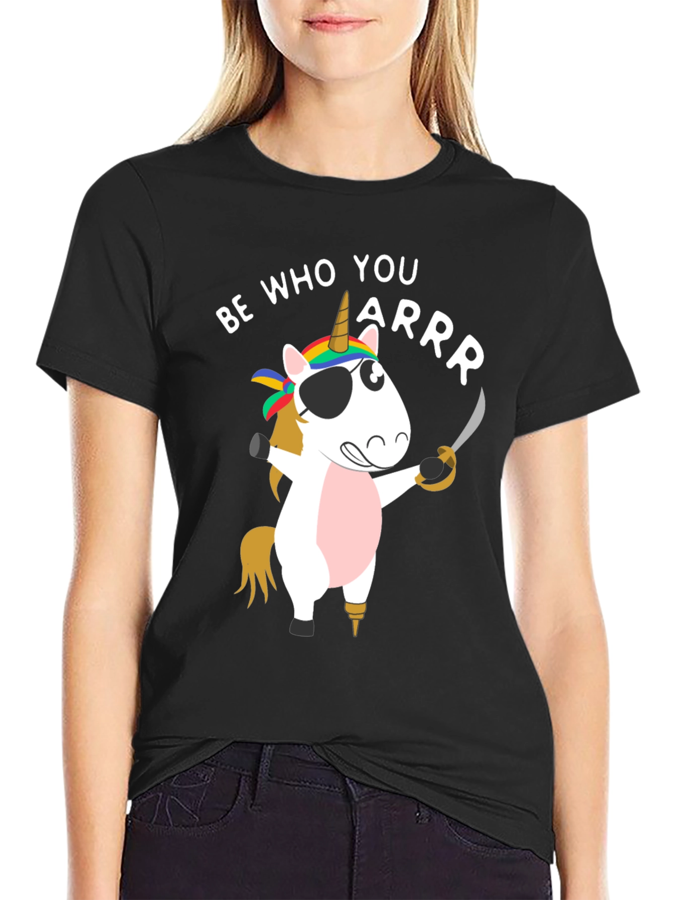 Black Be Who You Arrr Unicorn Pirate Men's T-Shirt view 2