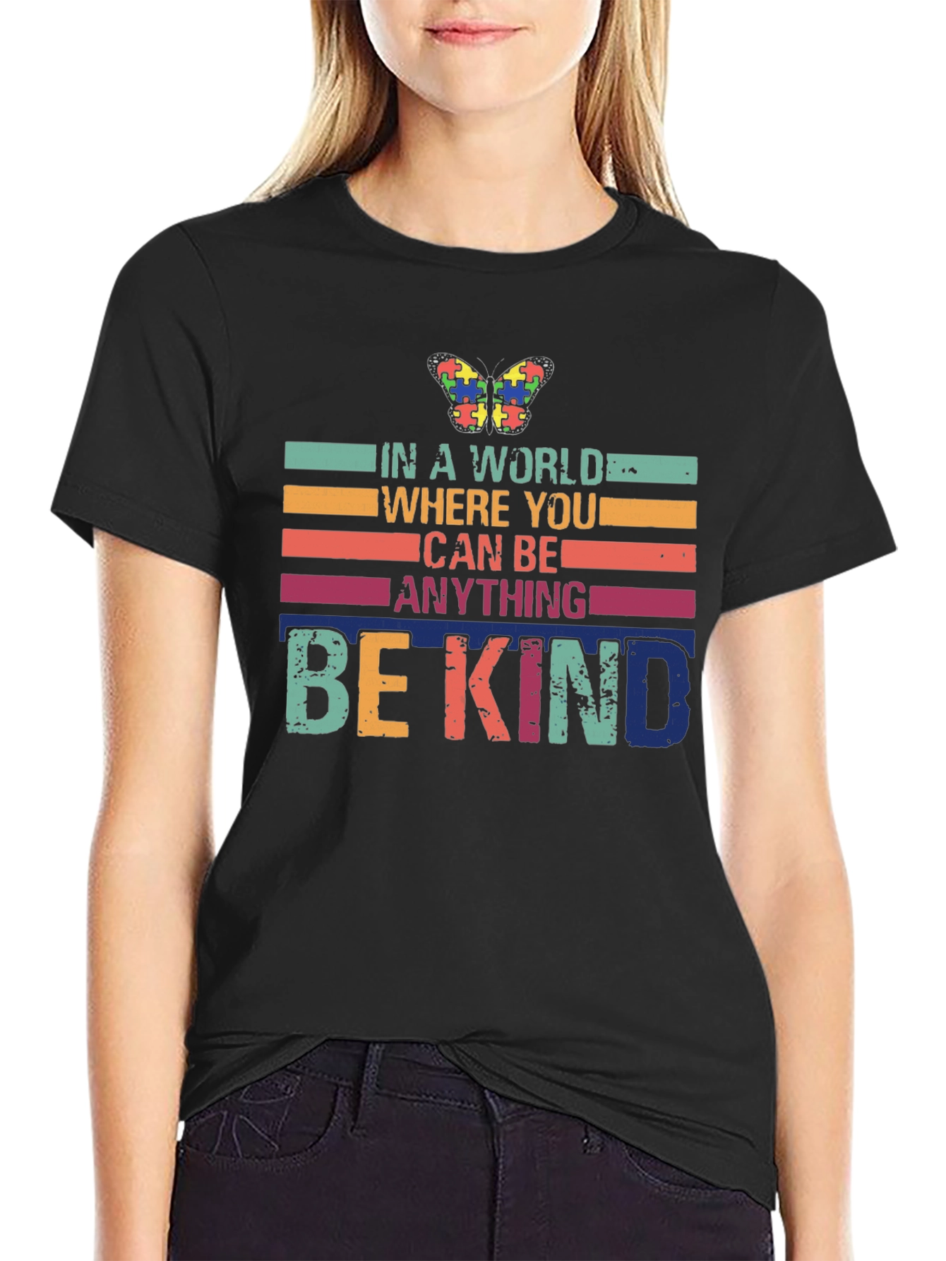 Black Be Kind Autism Awareness Graphic Tee view 2