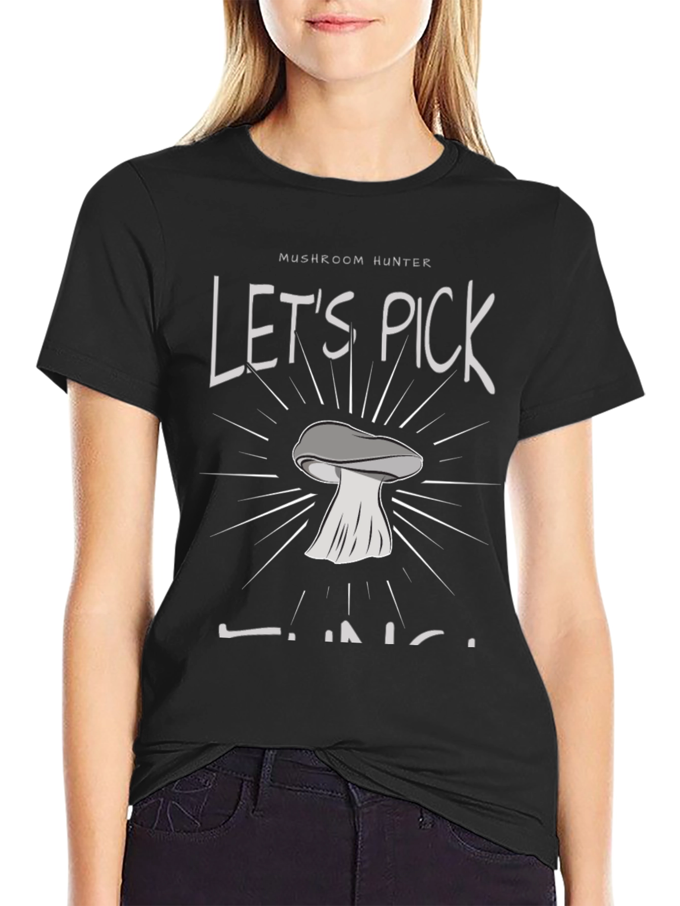 Black Mushroom Hunter Graphic Tee - Let's Pick Fungi! view 2