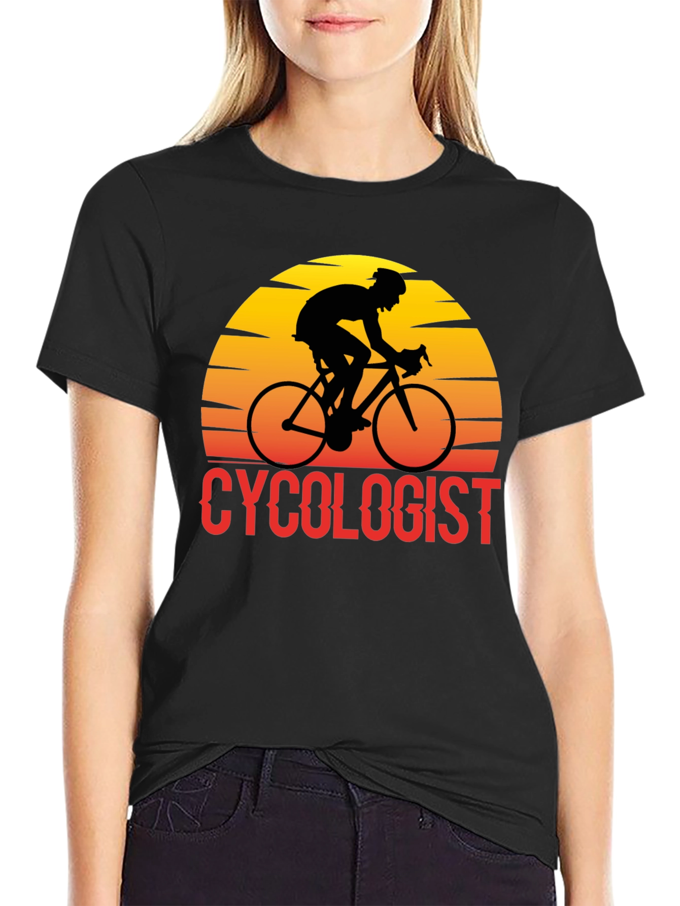 Black Cyclologist T-Shirt - Retro Cyclist Design view 2